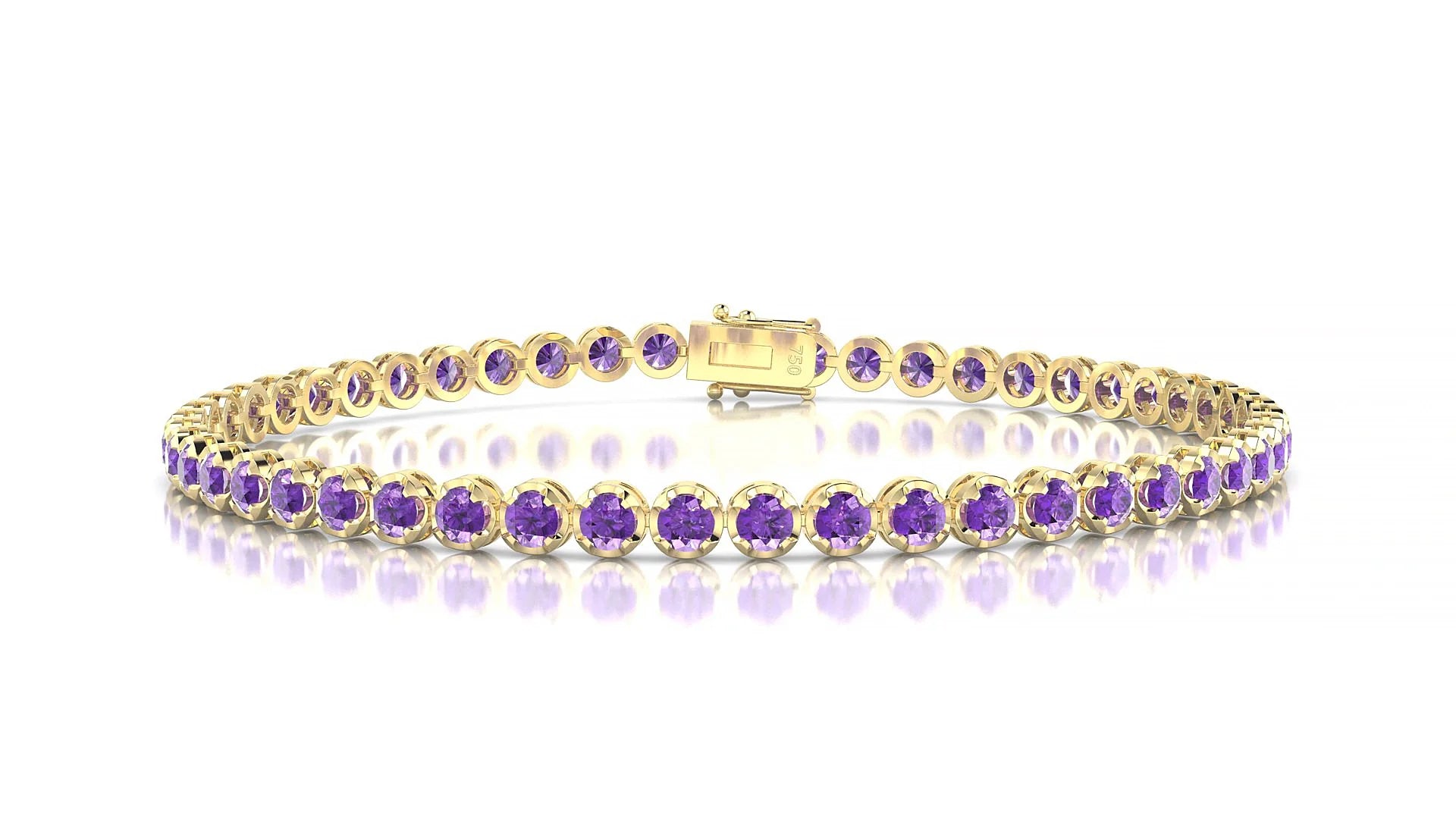 Bengal | 18k Yellow Gold 2.5 mm Round Natural Amethyst Tennis Bracelet