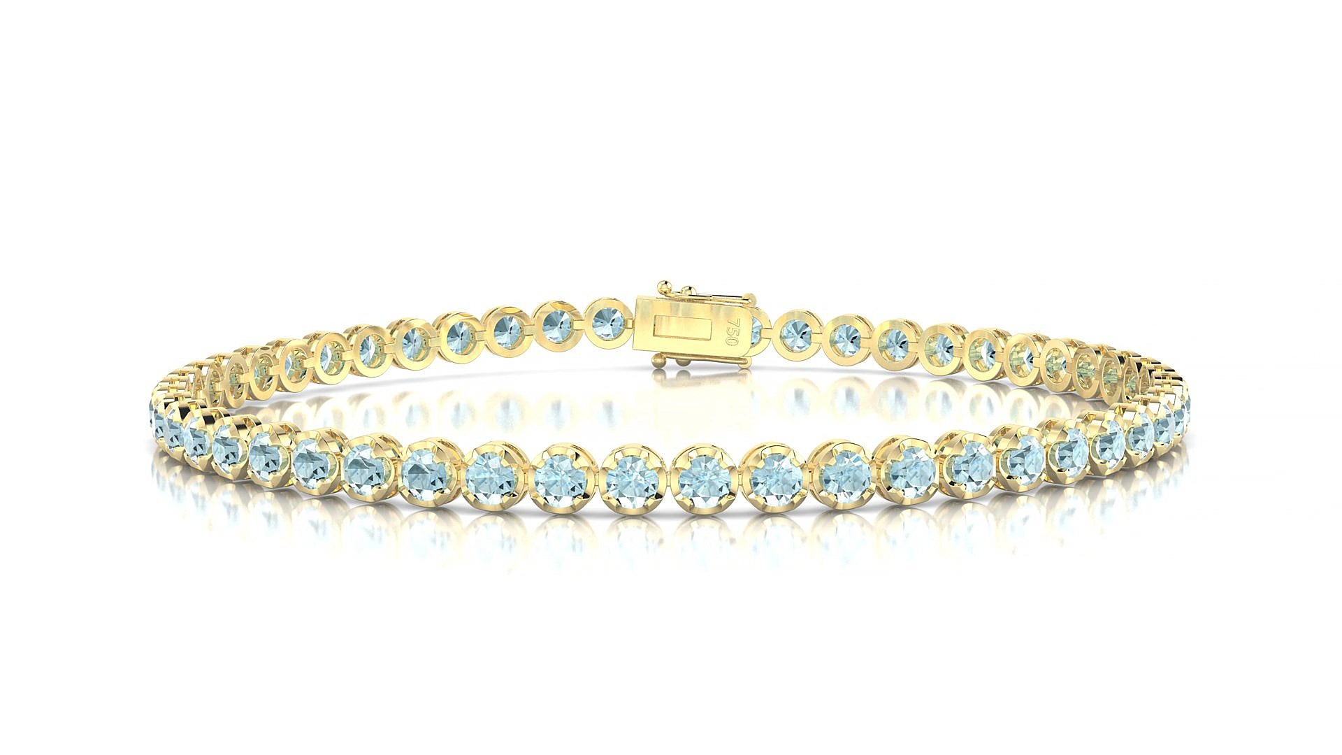 Bengal | 18k Yellow Gold 2.5 mm Round Natural Aquamarine 16 cm Tennis Bracelet