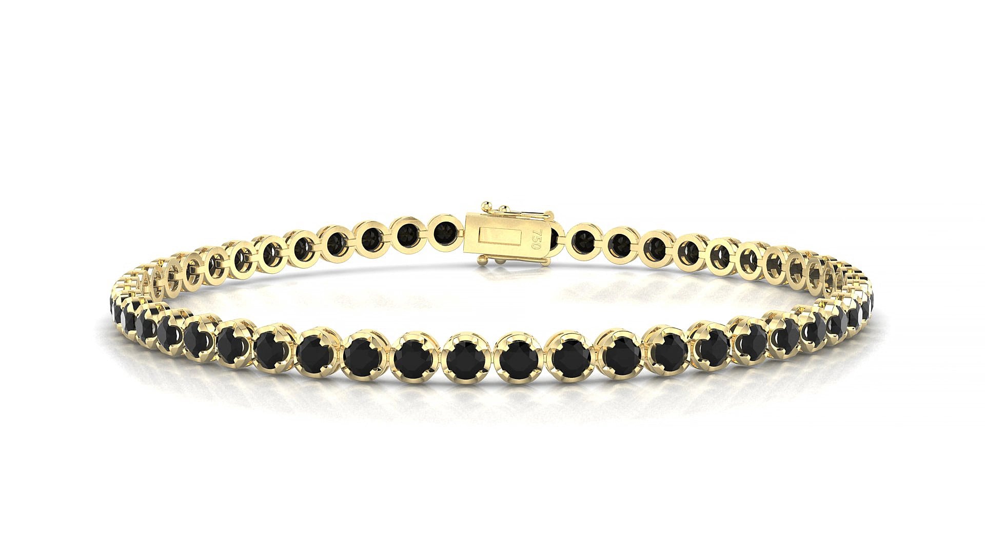 Bengal | 18k Yellow Gold 2.5 mm Round Natural Black Diamond 15 cm Tennis Bracelet