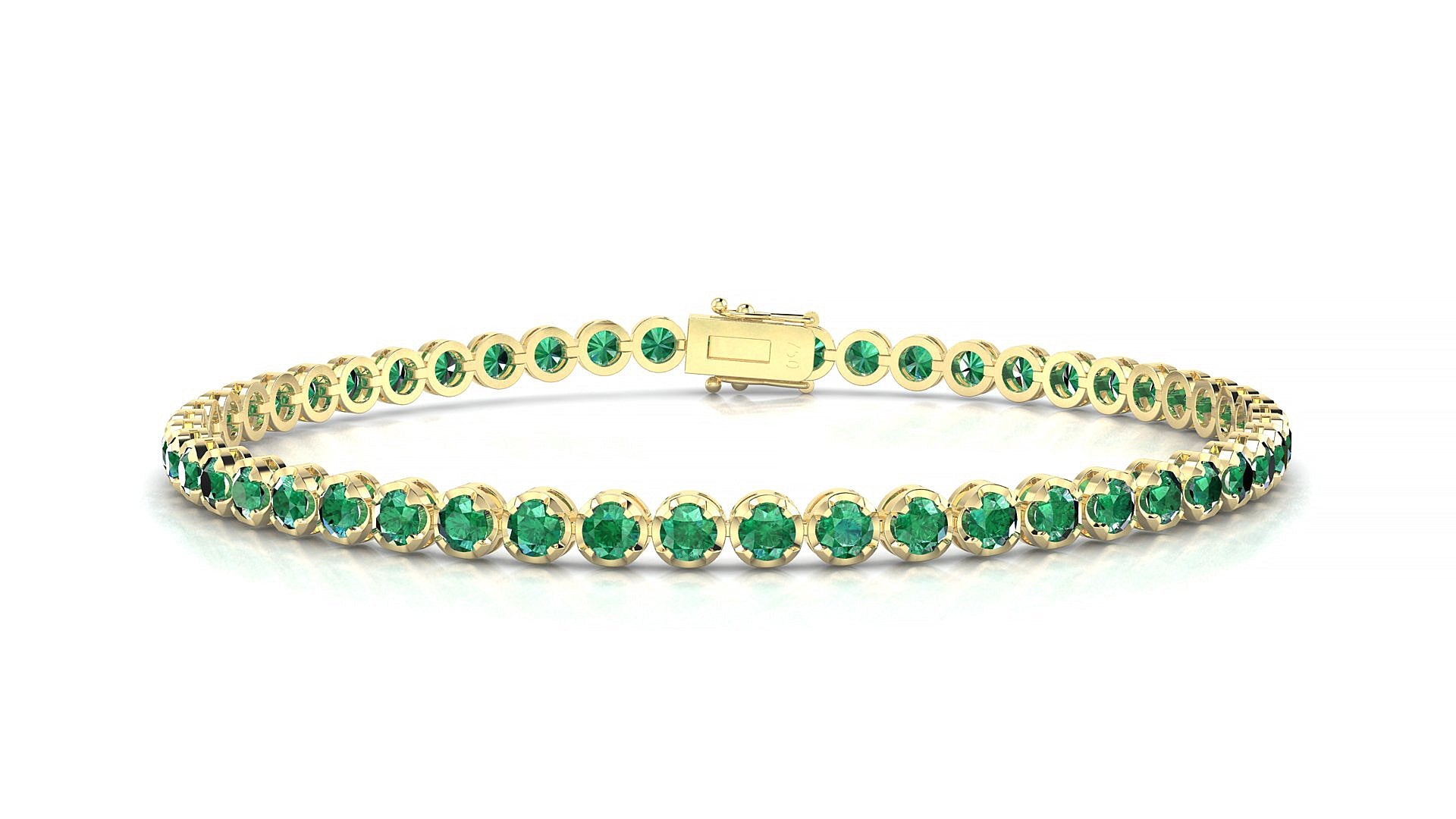 Bengal | 18k Yellow Gold 2.5 mm Round Natural Emerald Tennis Bracelet