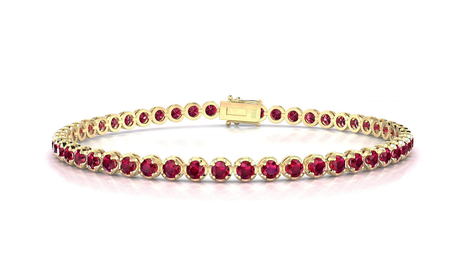 Bengal | 18k Yellow Gold 2.5 mm Round Natural Ruby 15 cm Tennis Bracelet