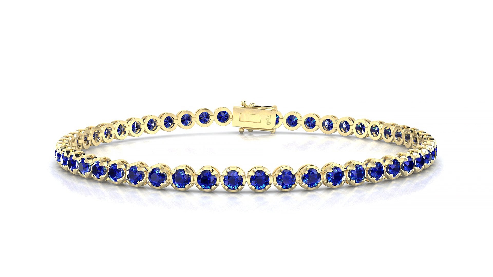 Bengal | 18k Yellow Gold 2.5 mm Round Natural Sapphire 15 cm Tennis Bracelet