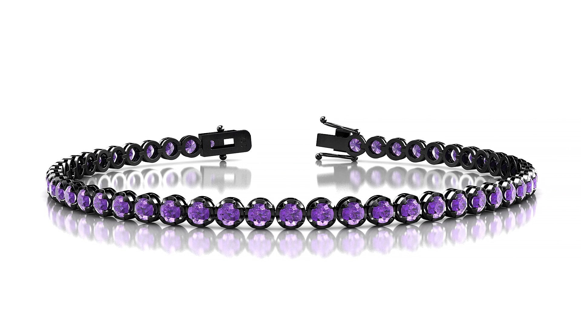 Bengal | 18k Black Gold 2.5 mm Round Natural Amethyst 15 cm Tennis Bracelet