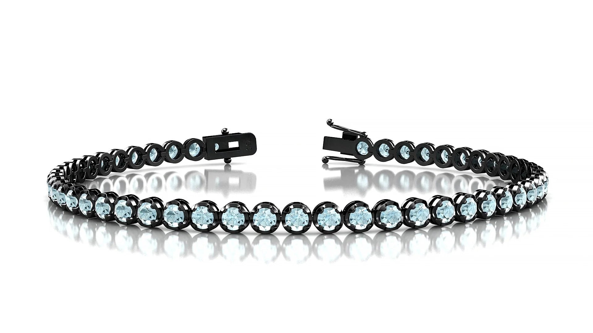 Bengal | 18k Black Gold 2.5 mm Round Natural Aquamarine Tennis Bracelet