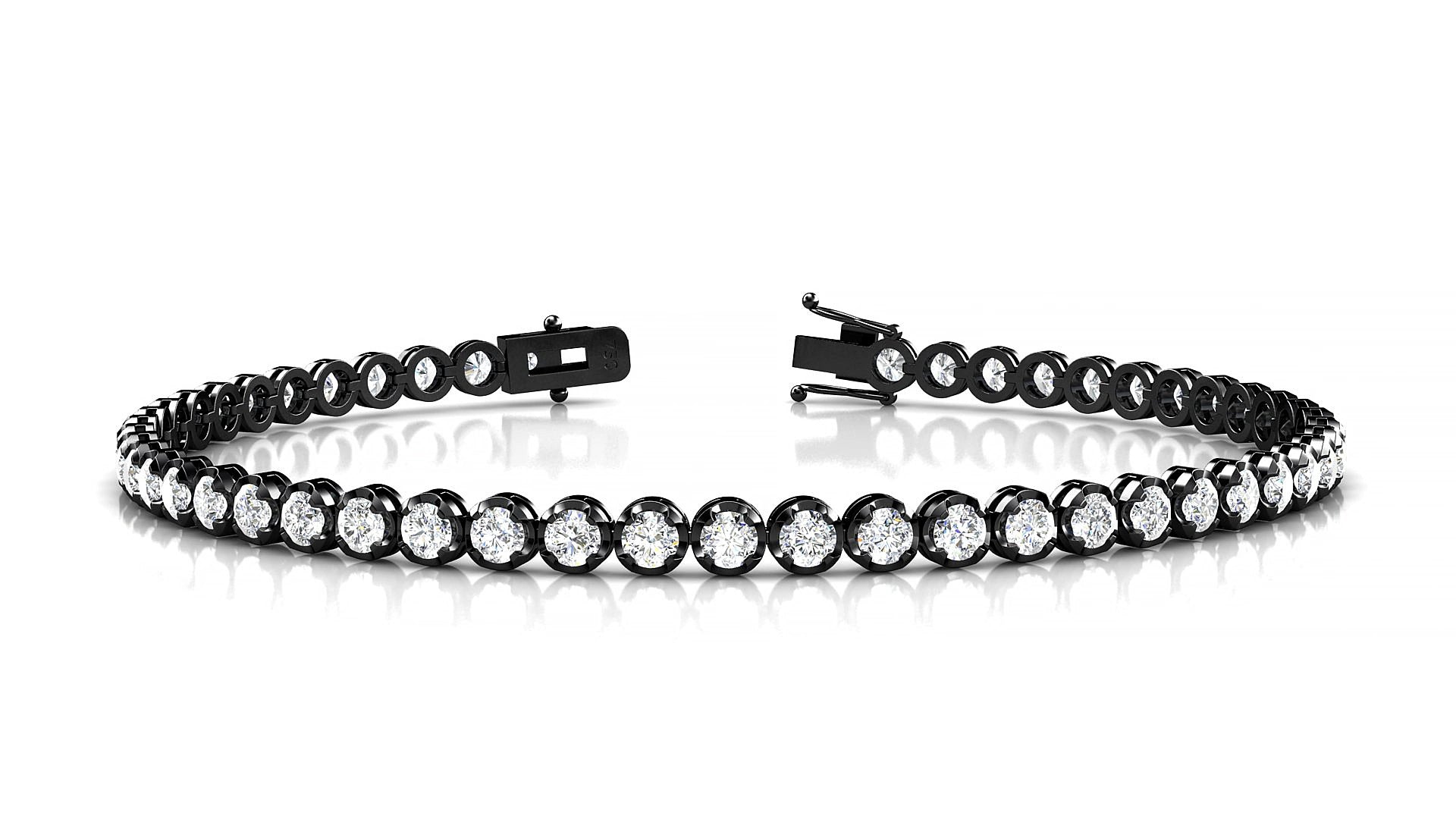 Bengal | 18k Black Gold 2.5 mm Round Natural Diamond 15 cm Tennis Bracelet