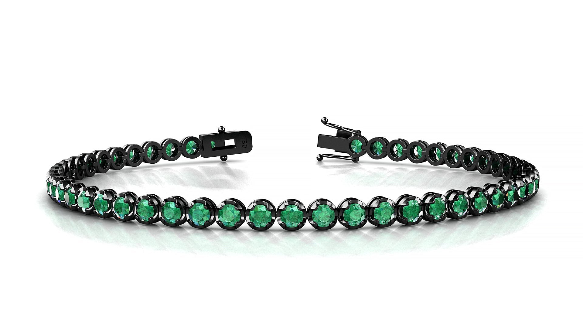 Bengal | 18k Black Gold 2.5 mm Round Natural Emerald Tennis Bracelet