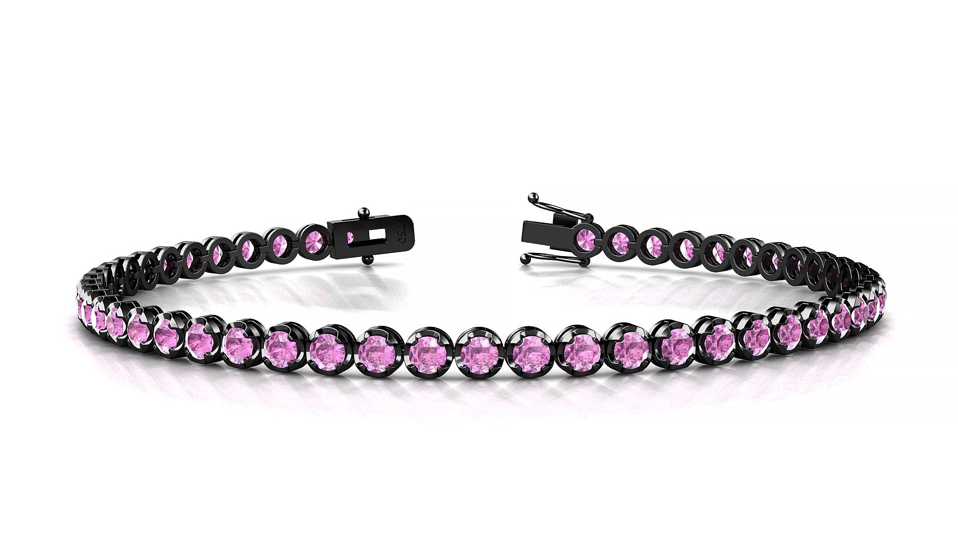 Bengal | 18k Black Gold 2.5 mm Round Natural Pink Sapphire Tennis Bracelet