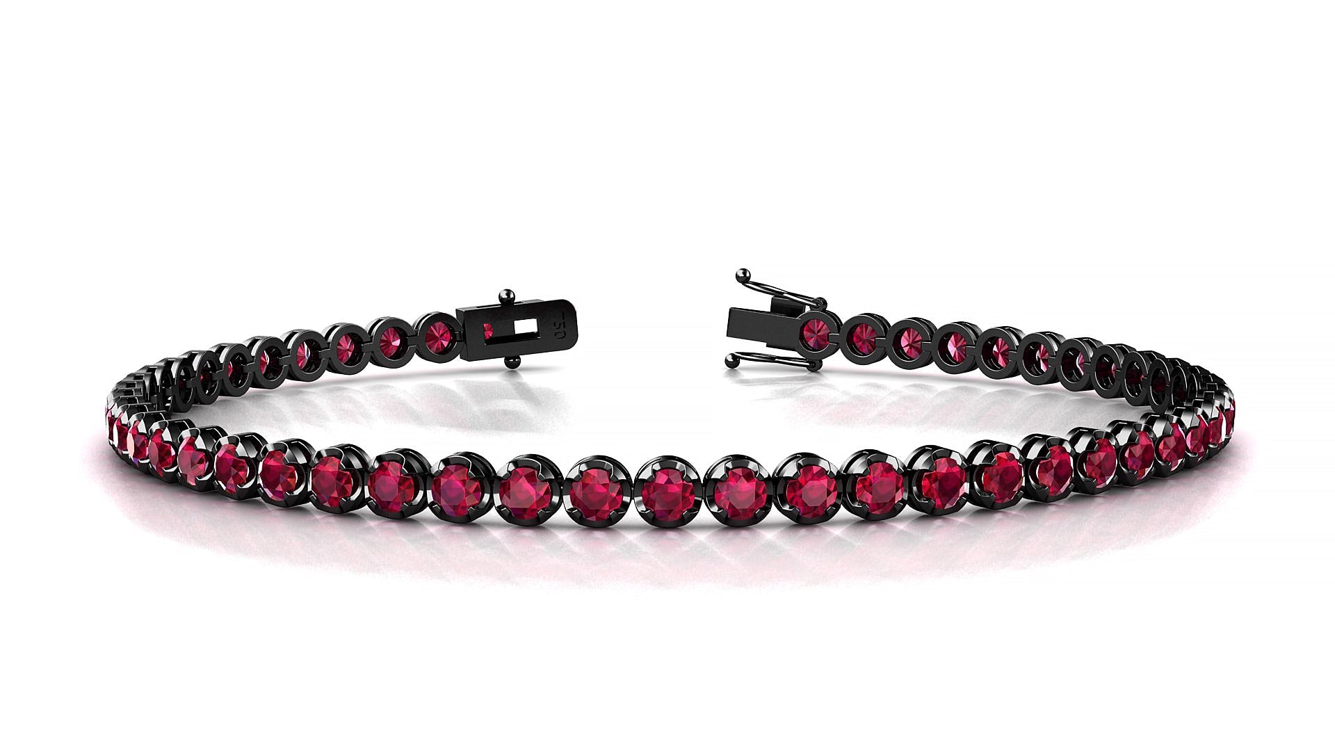 Bengal | 18k Black Gold 2.5 mm Round Natural Ruby Tennis Bracelet