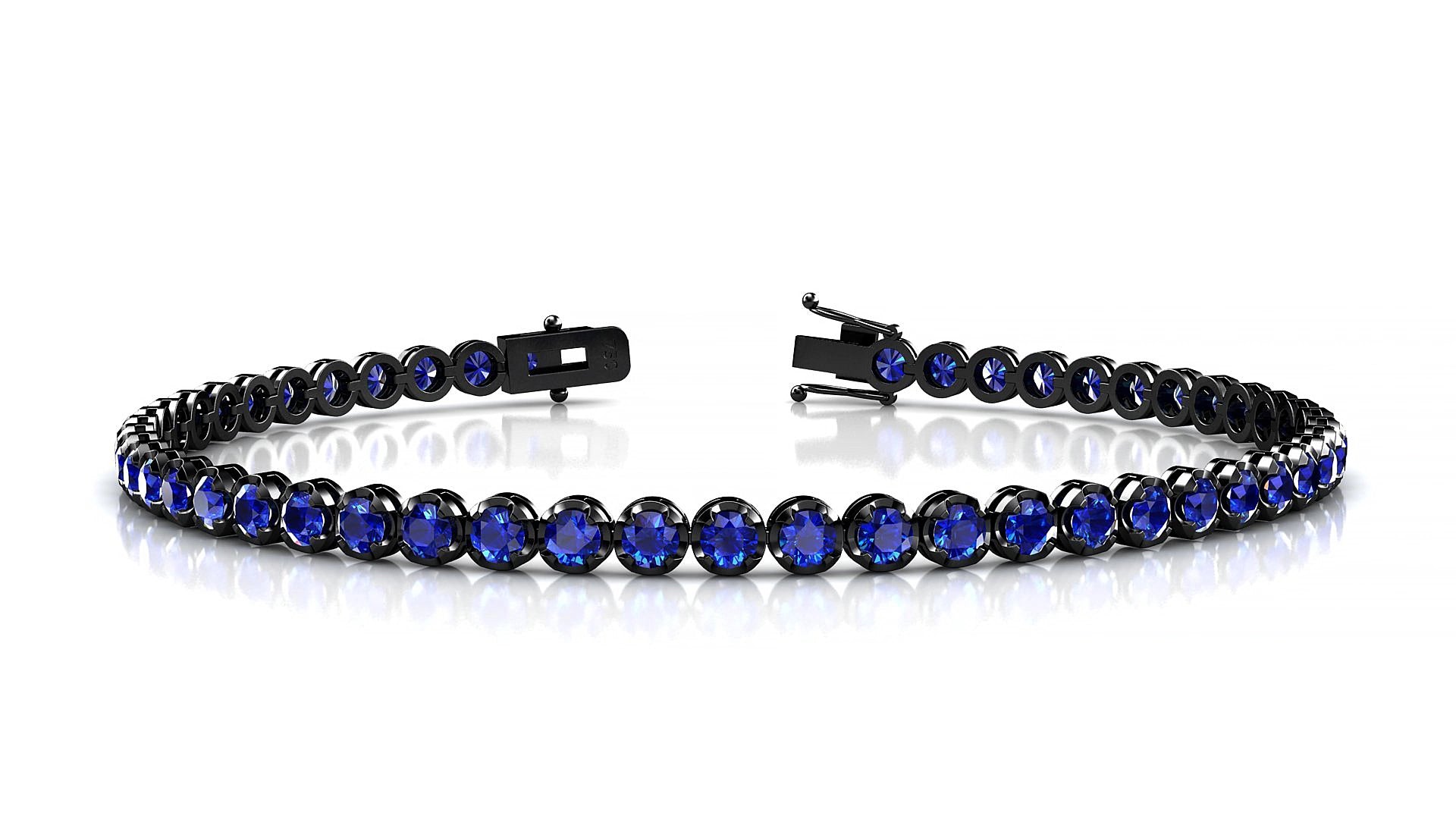 Bengal | 18k Black Gold 2.5 mm Round Natural Sapphire 17 cm Tennis Bracelet