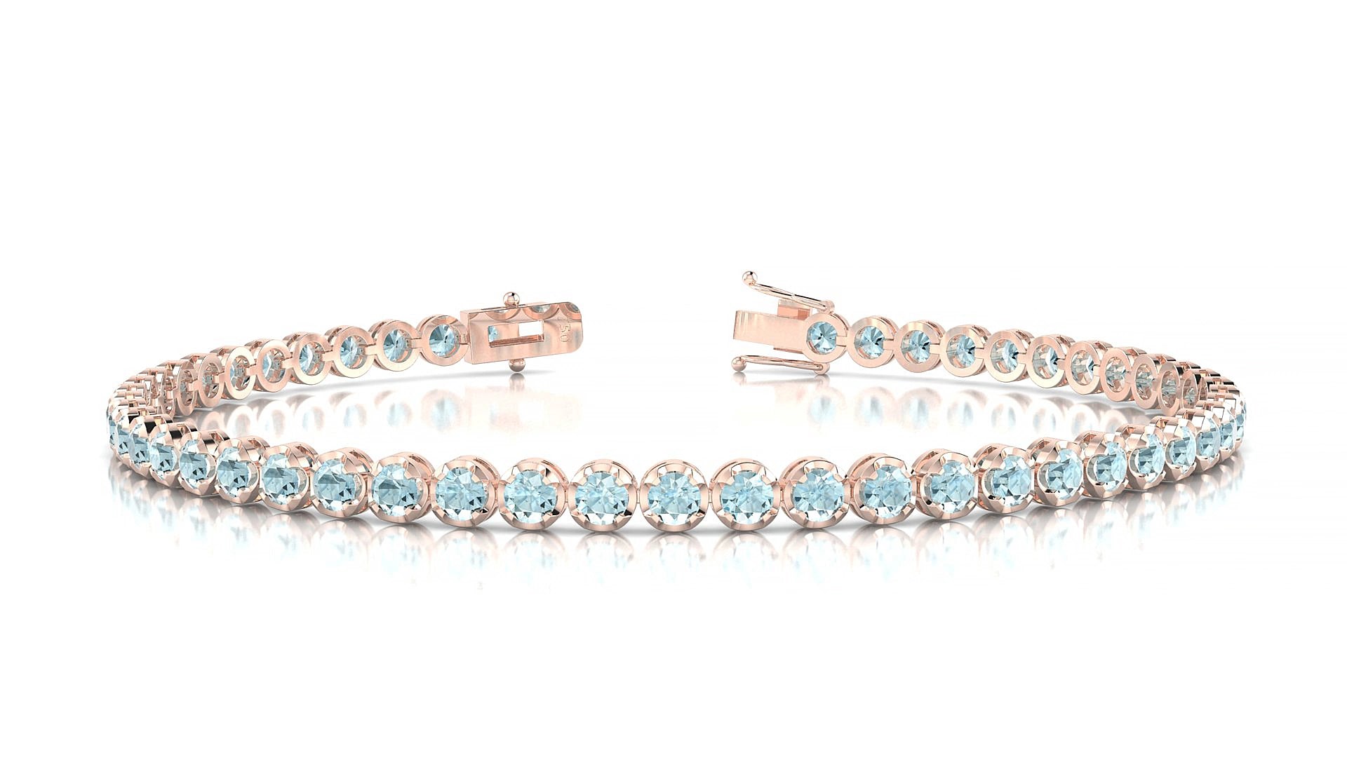 Bengal | 18k Rose Gold 2.5 mm Round Natural Aquamarine 15 cm Tennis Bracelet