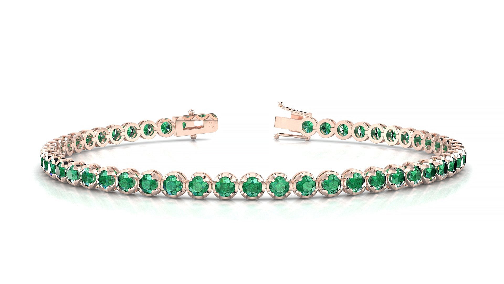 Bengal | 18k Rose Gold 2.5 mm Round Natural Emerald Tennis Bracelet