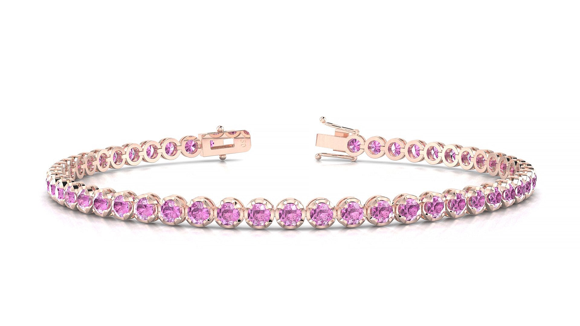 Bengal | 18k Rose Gold 2.5 mm Round Natural Pink Sapphire Tennis Bracelet