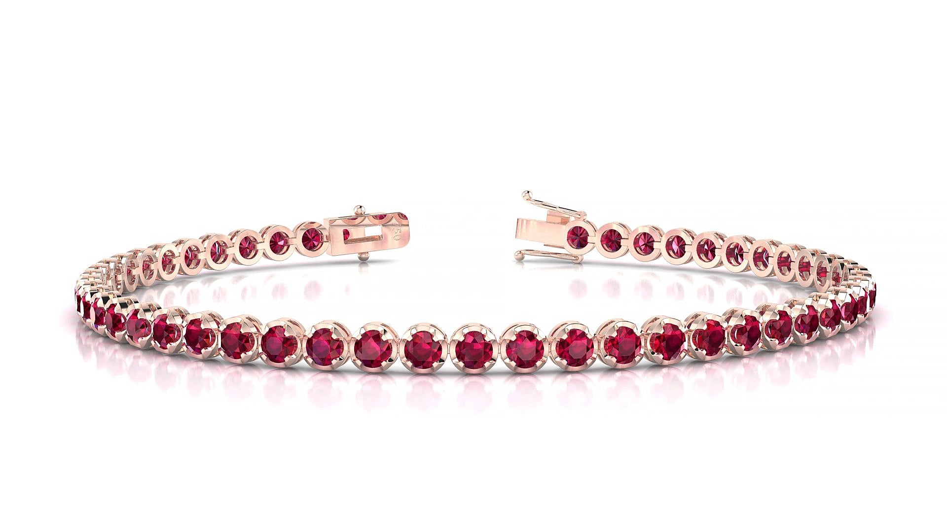 Bengal | 18k Rose Gold 2.5 mm Round Natural Ruby 15 cm Tennis Bracelet