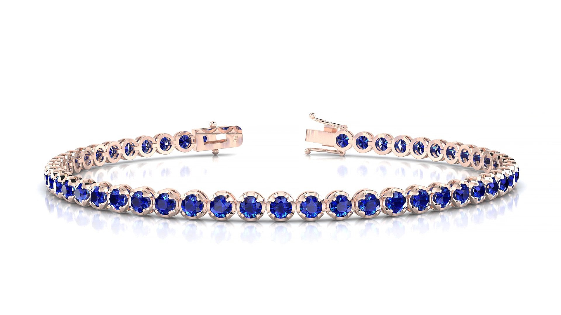 Bengal | 18k Rose Gold 2.5 mm Round Natural Sapphire 15 cm Tennis Bracelet