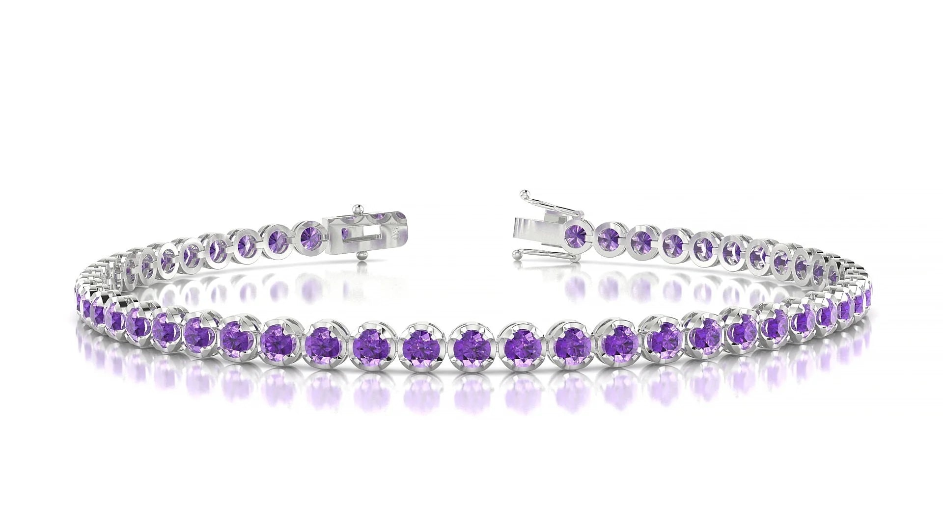 Bengal | 18k White Gold 2.5 mm Round Natural Amethyst Tennis Bracelet