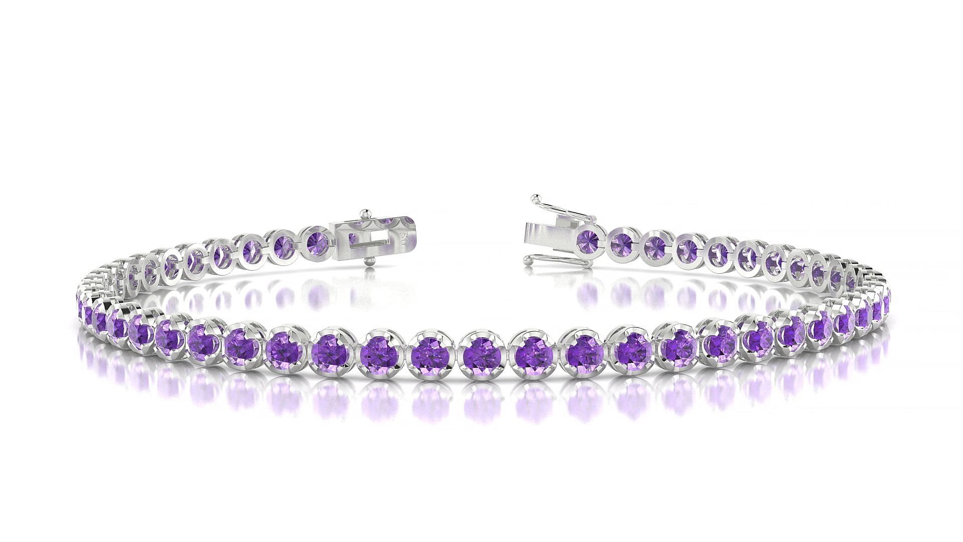 Bengal | 18k White Gold 2.5 mm Round Natural Amethyst 17 cm Tennis Bracelet