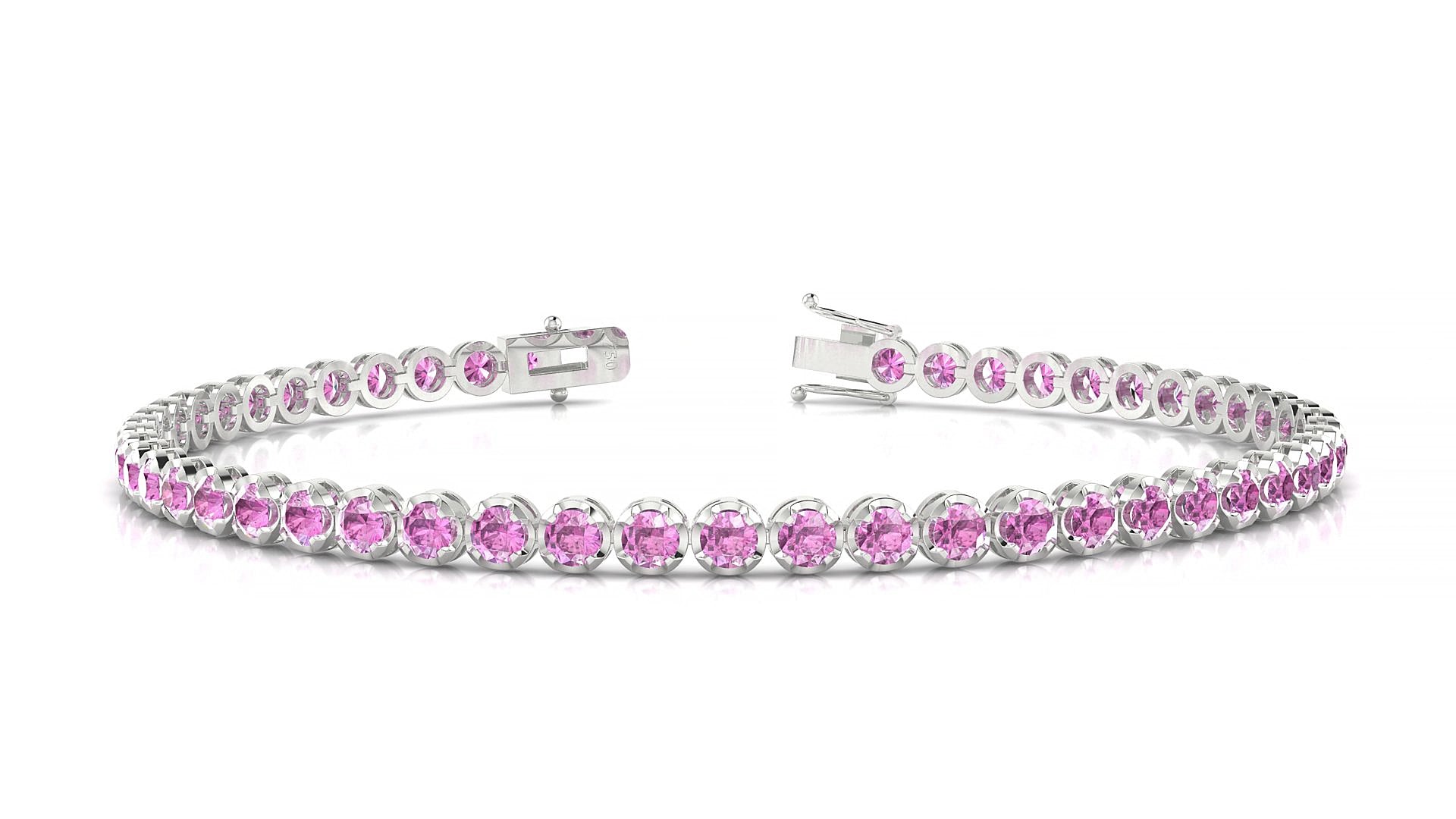 Bengal | 18k White Gold 2.5 mm Round Natural Pink Sapphire 15 cm Tennis Bracelet
