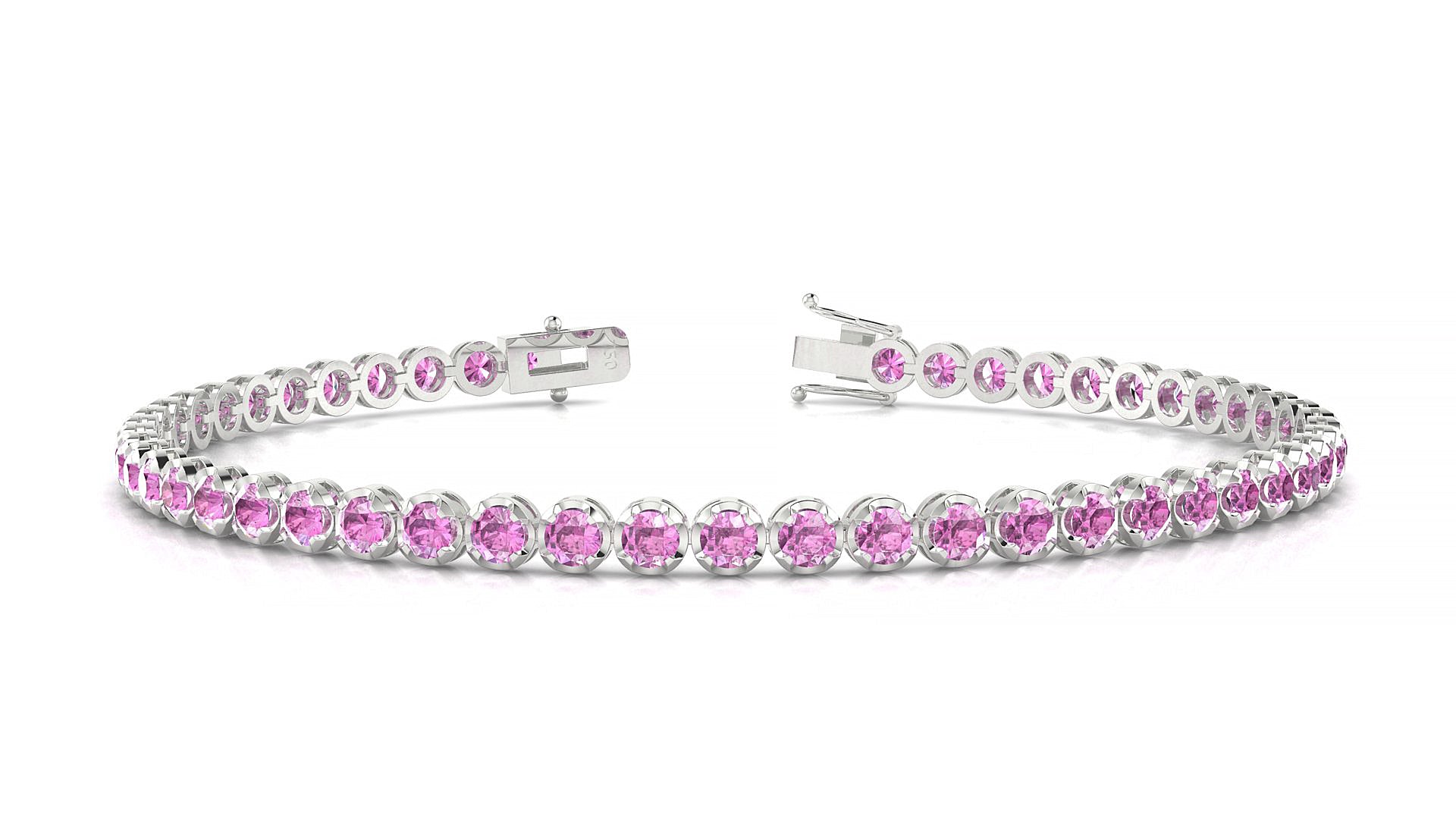 Bengal | 18k White Gold 2.5 mm Round Natural Pink Sapphire Tennis Bracelet