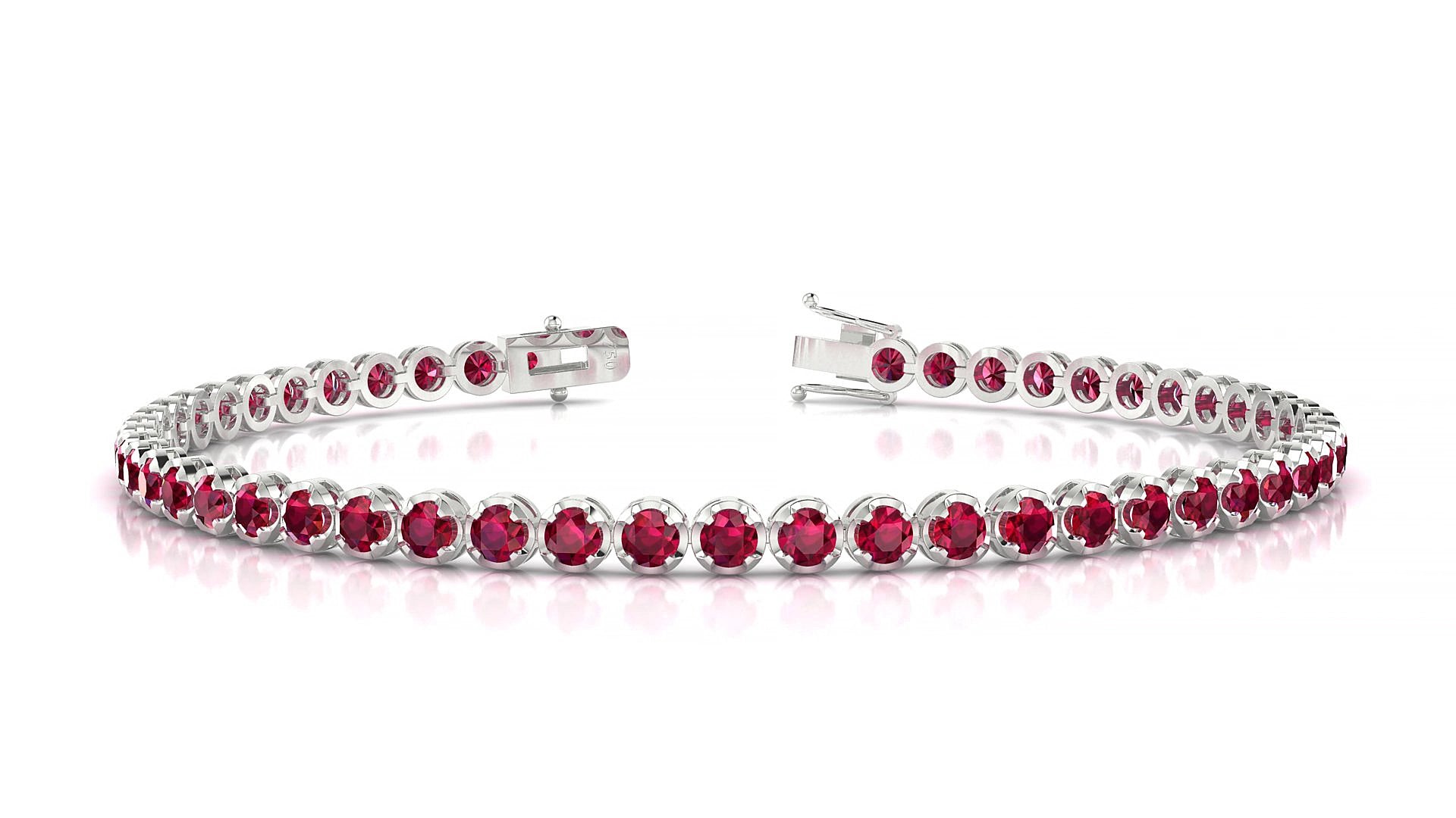 Bengal | 18k White Gold 2.5 mm Round Natural Ruby 16 cm Tennis Bracelet