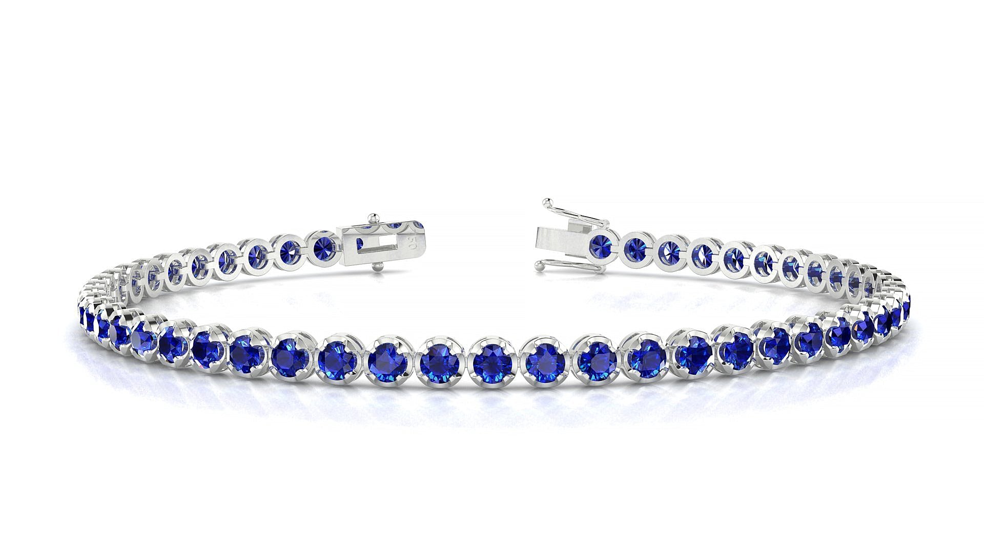 Bengal | 18k White Gold 2.5 mm Round Natural Sapphire Tennis Bracelet
