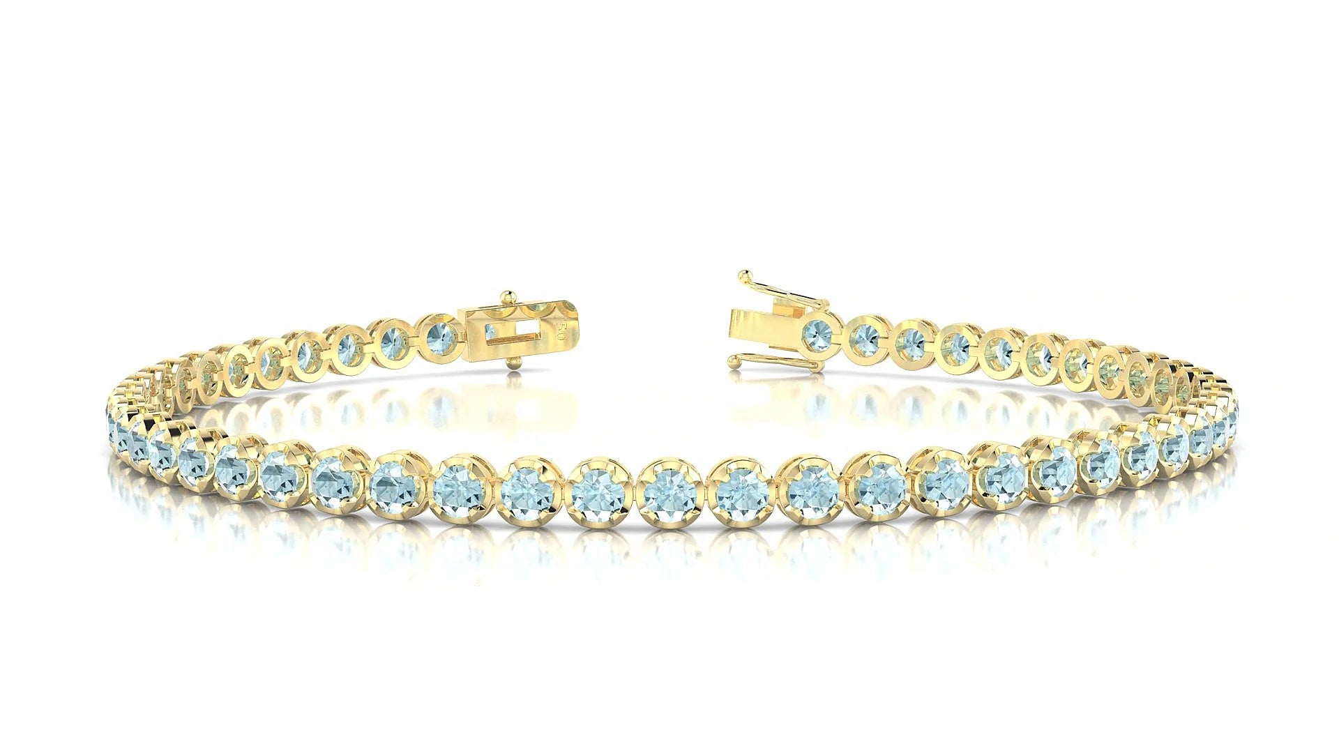 Bengal | 18k Yellow Gold 2.5 mm Round Natural Aquamarine Tennis Bracelet