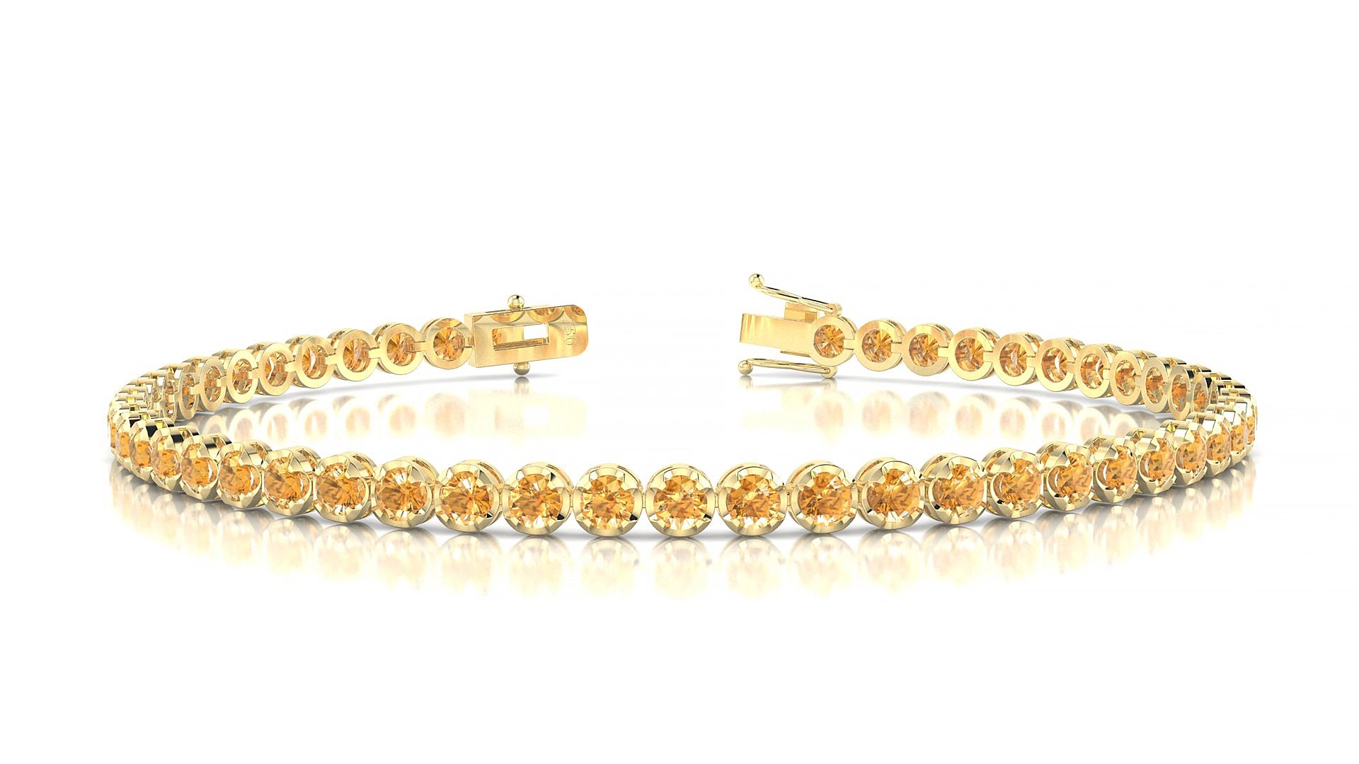 Bengal | 18k Yellow Gold 2.5 mm Round Natural Citrine 15 cm Tennis Bracelet