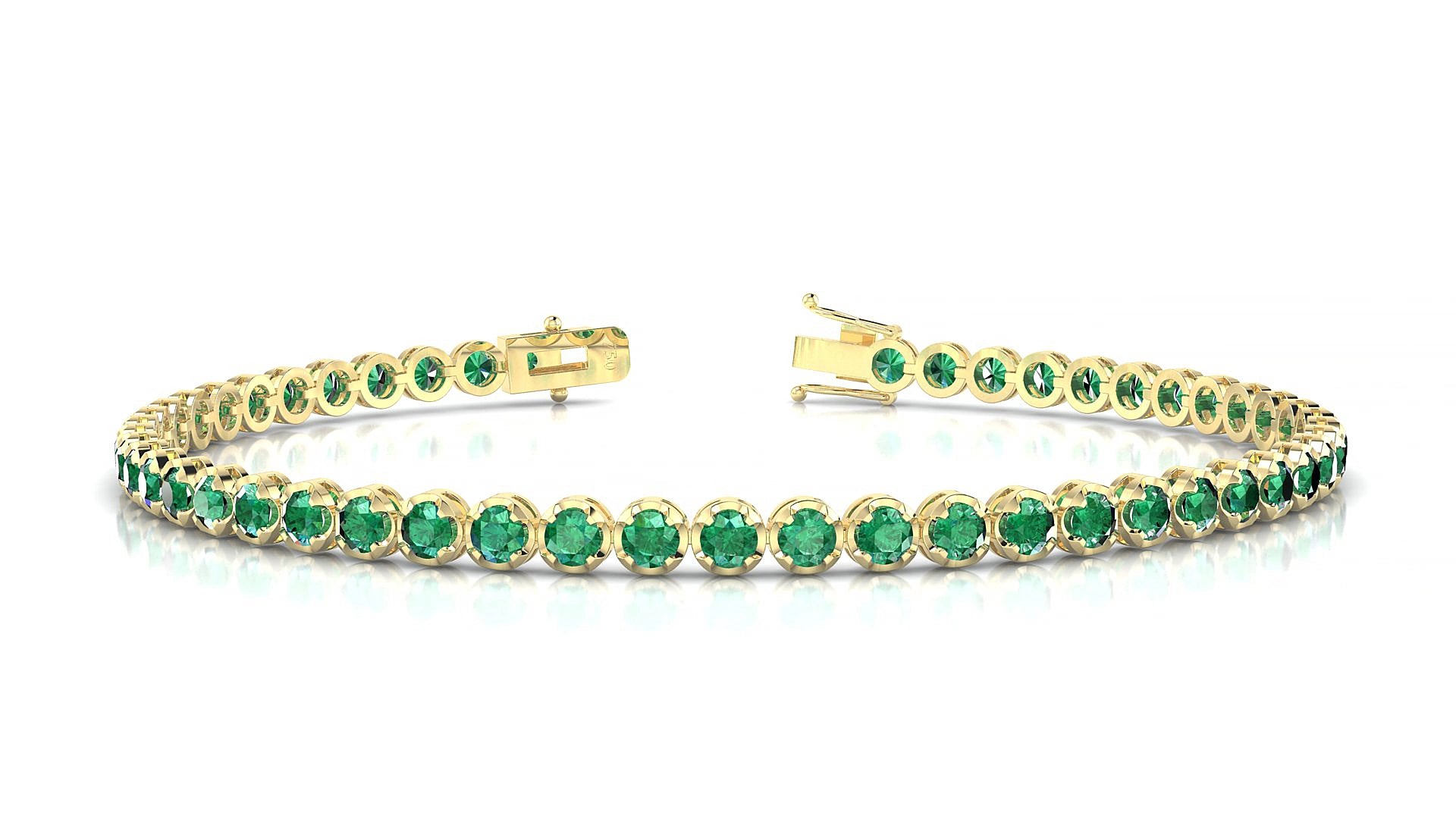 Bengal | 18k Yellow Gold 2.5 mm Round Natural Emerald 15 cm Tennis Bracelet