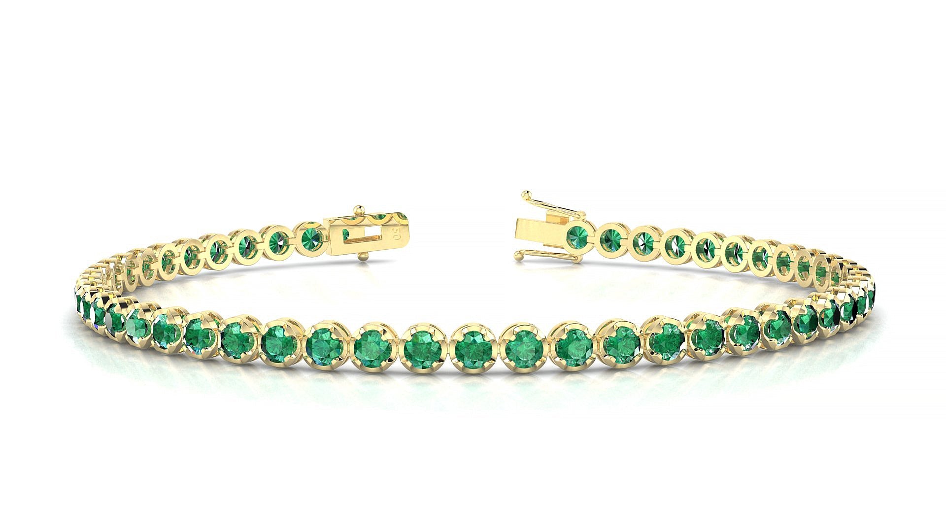 Bengal | 18k Yellow Gold 2.5 mm Round Natural Emerald Tennis Bracelet