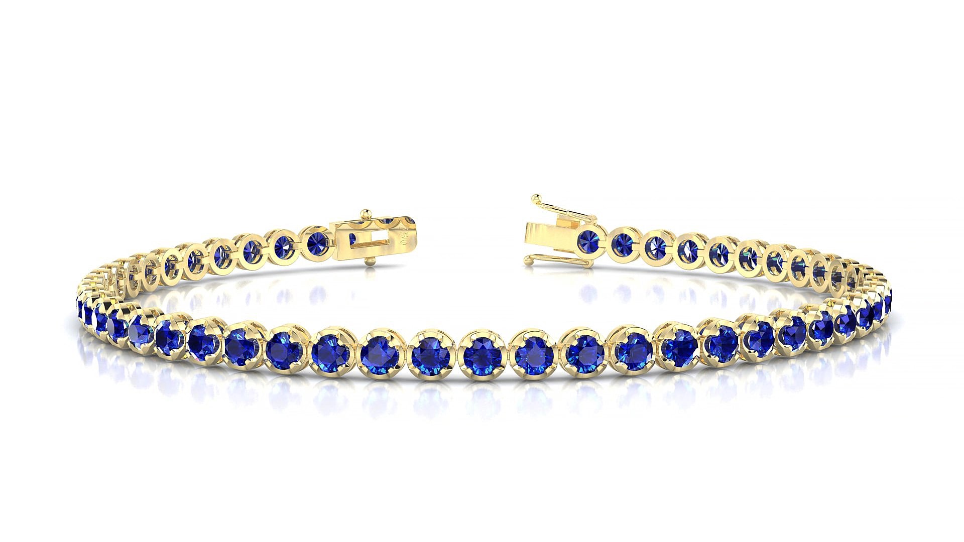 Bengal | 18k Yellow Gold 2.5 mm Round Natural Sapphire 15 cm Tennis Bracelet