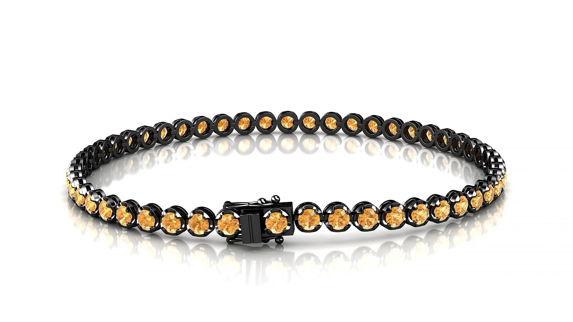 Bengal | 18k Black Gold 2.5 mm Round Natural Citrine 20 cm Tennis Bracelet