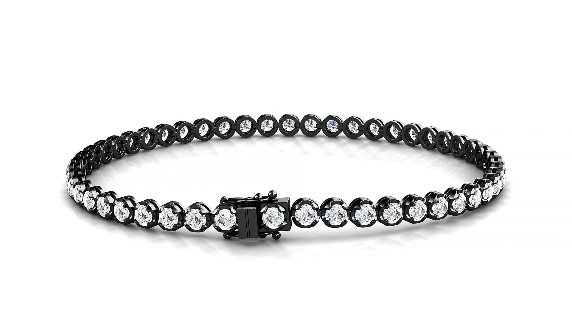 Bengal | 18k Black Gold 2.5 mm Round Natural Diamond 15 cm Tennis Bracelet