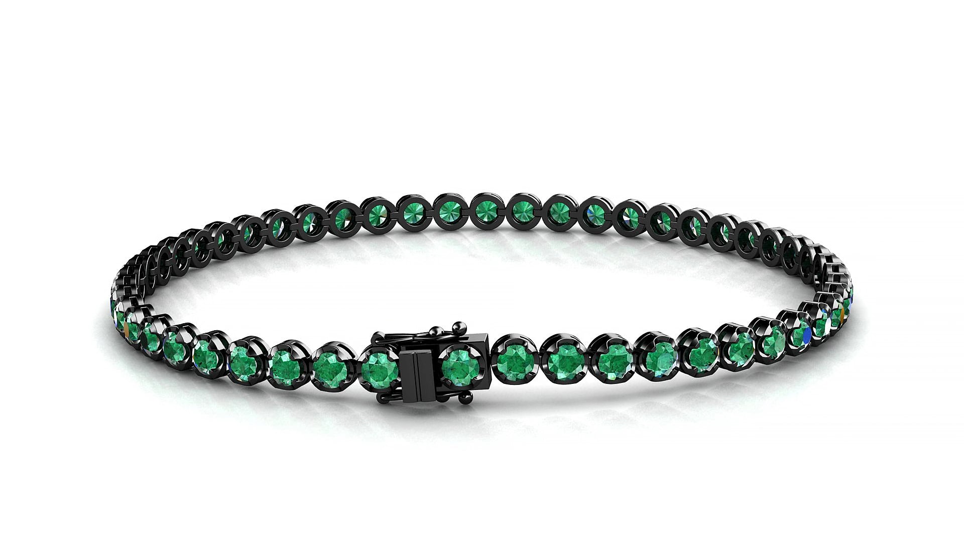 Bengal | 18k Black Gold 2.5 mm Round Natural Emerald 18 cm Tennis Bracelet