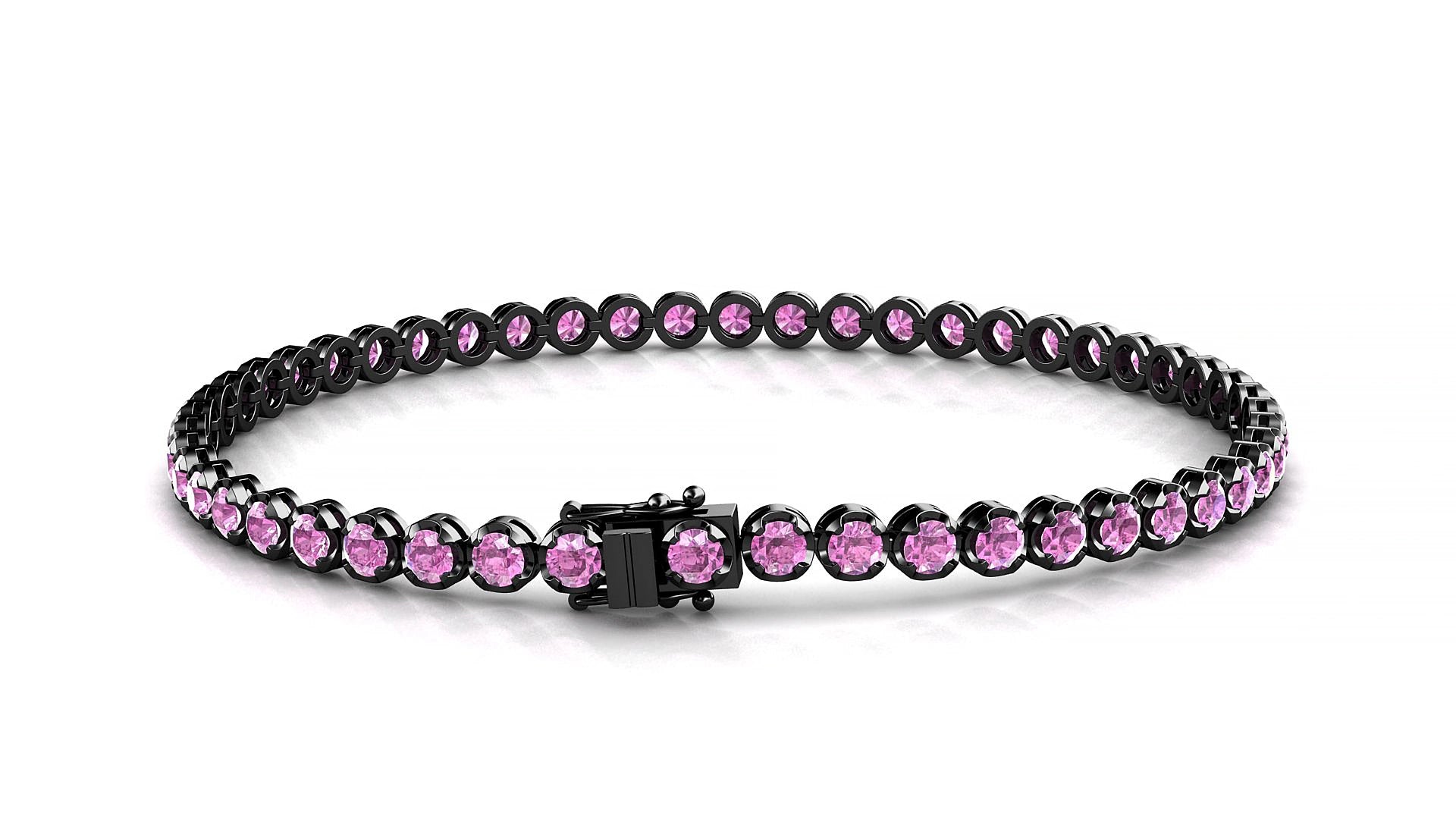 Bengal | 18k Black Gold 2.5 mm Round Natural Pink Sapphire 15 cm Tennis Bracelet