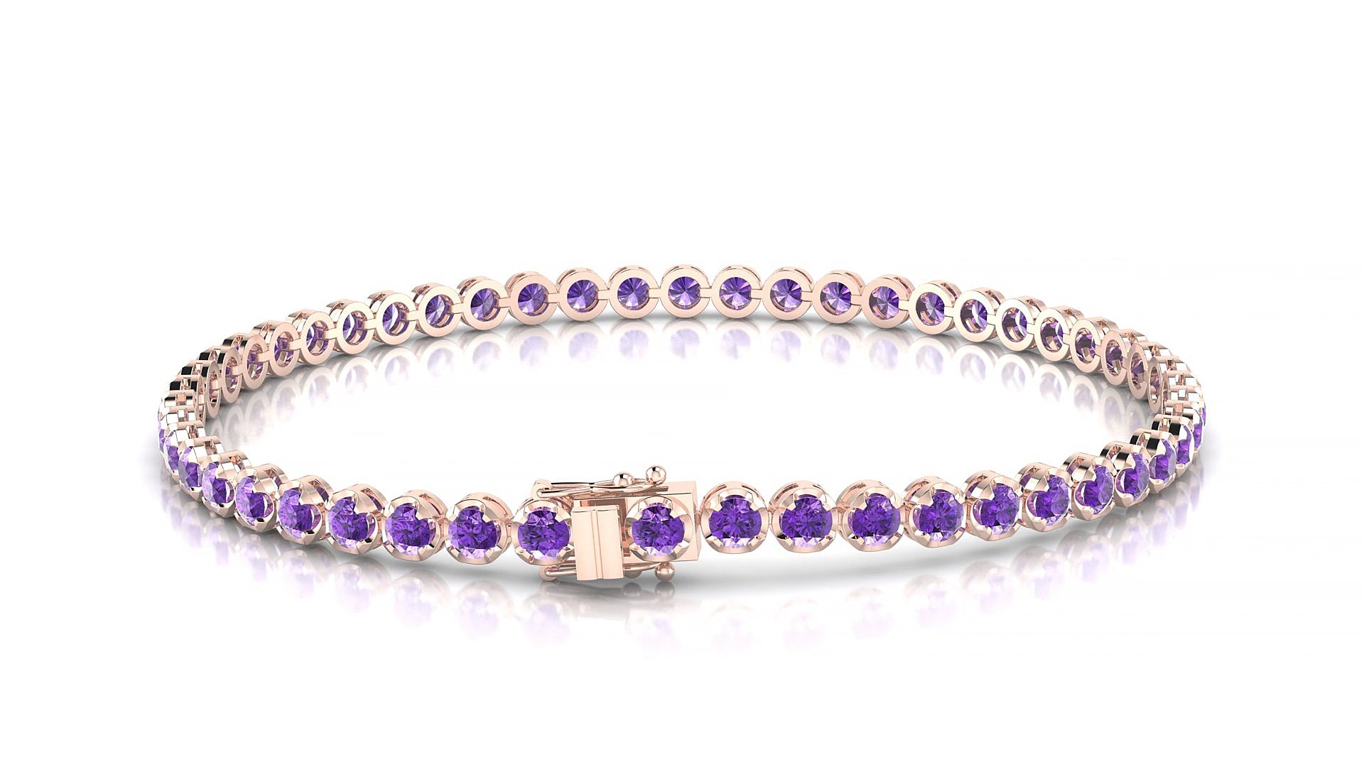 Bengal | 18k Rose Gold 2.5 mm Round Natural Amethyst 17 cm Tennis Bracelet