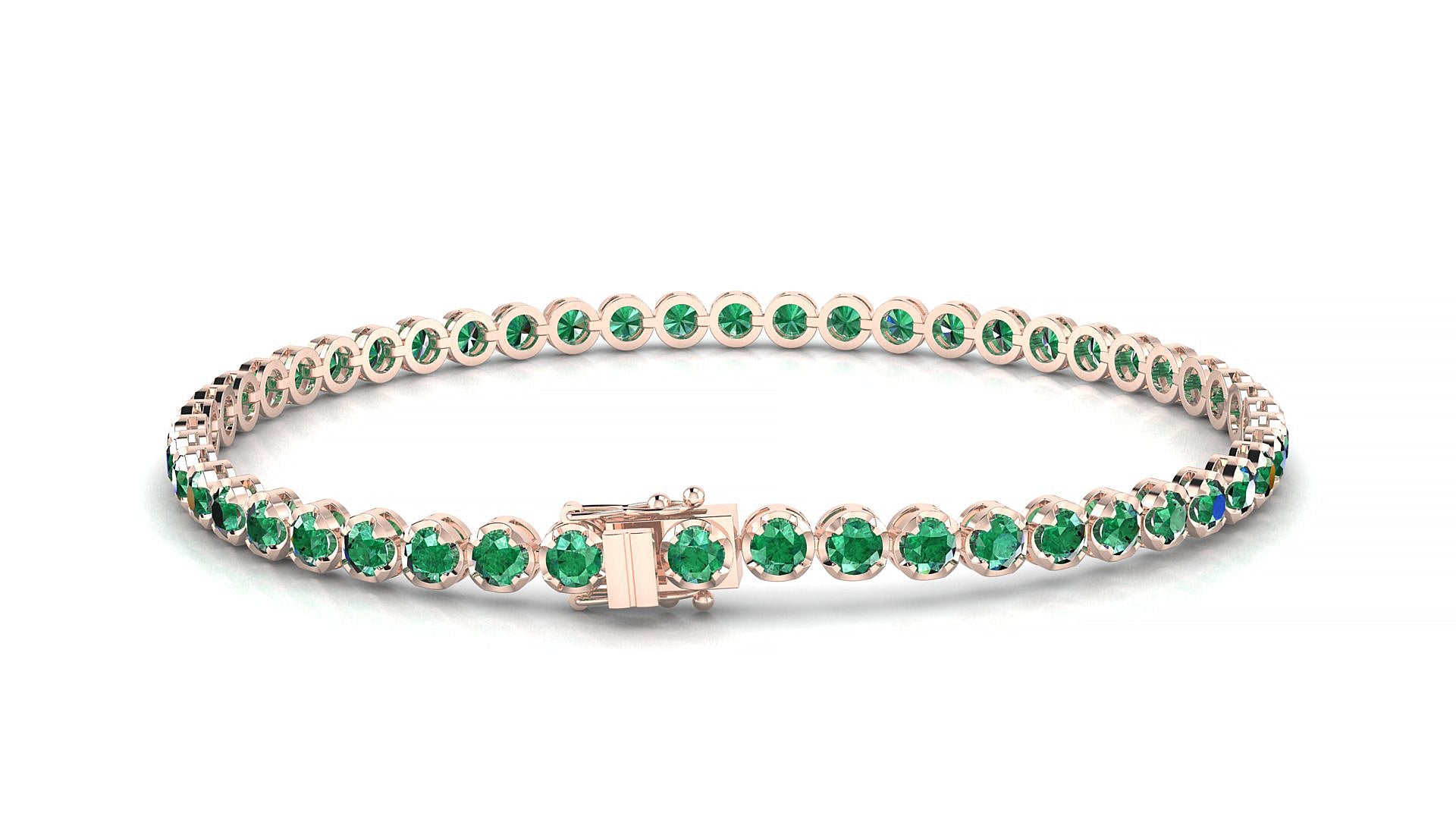 Bengal | 18k Rose Gold 2.5 mm Round Natural Emerald Tennis Bracelet