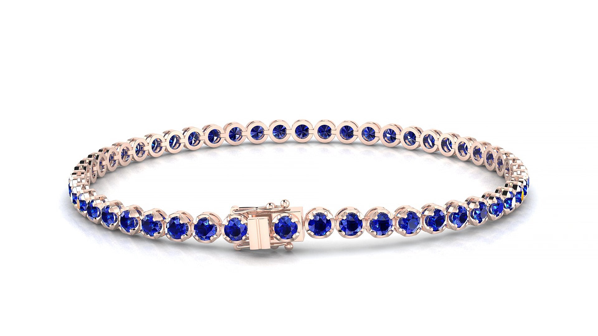Bengal | 18k Rose Gold 2.5 mm Round Natural Sapphire 15 cm Tennis Bracelet