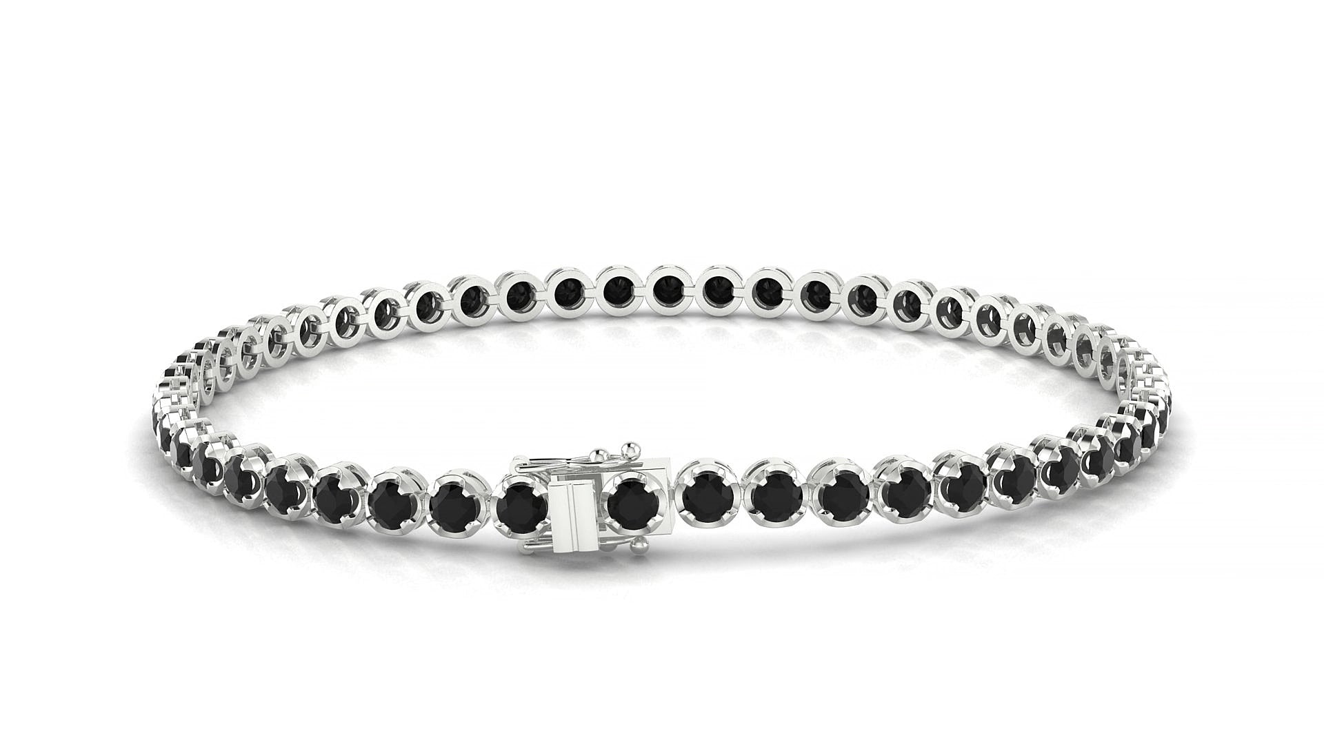 Bengal | 18k White Gold 2.5 mm Round Natural Black Diamond 16 cm Tennis Bracelet