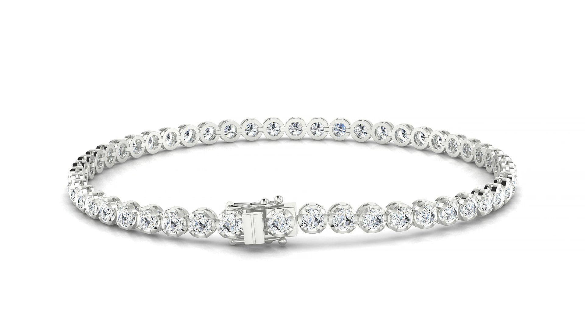 Bengal | 18k White Gold 2.5 mm Round Natural Diamond 16 cm Tennis Bracelet
