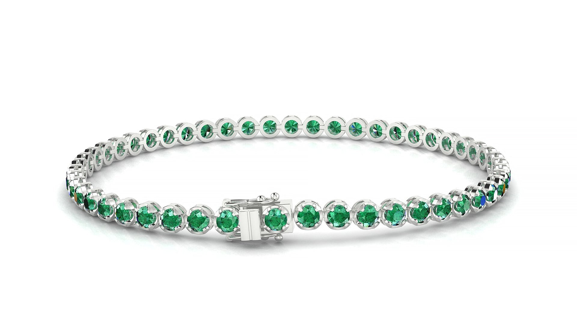 Bengal | 18k White Gold 2.5 mm Round Natural Emerald Tennis Bracelet