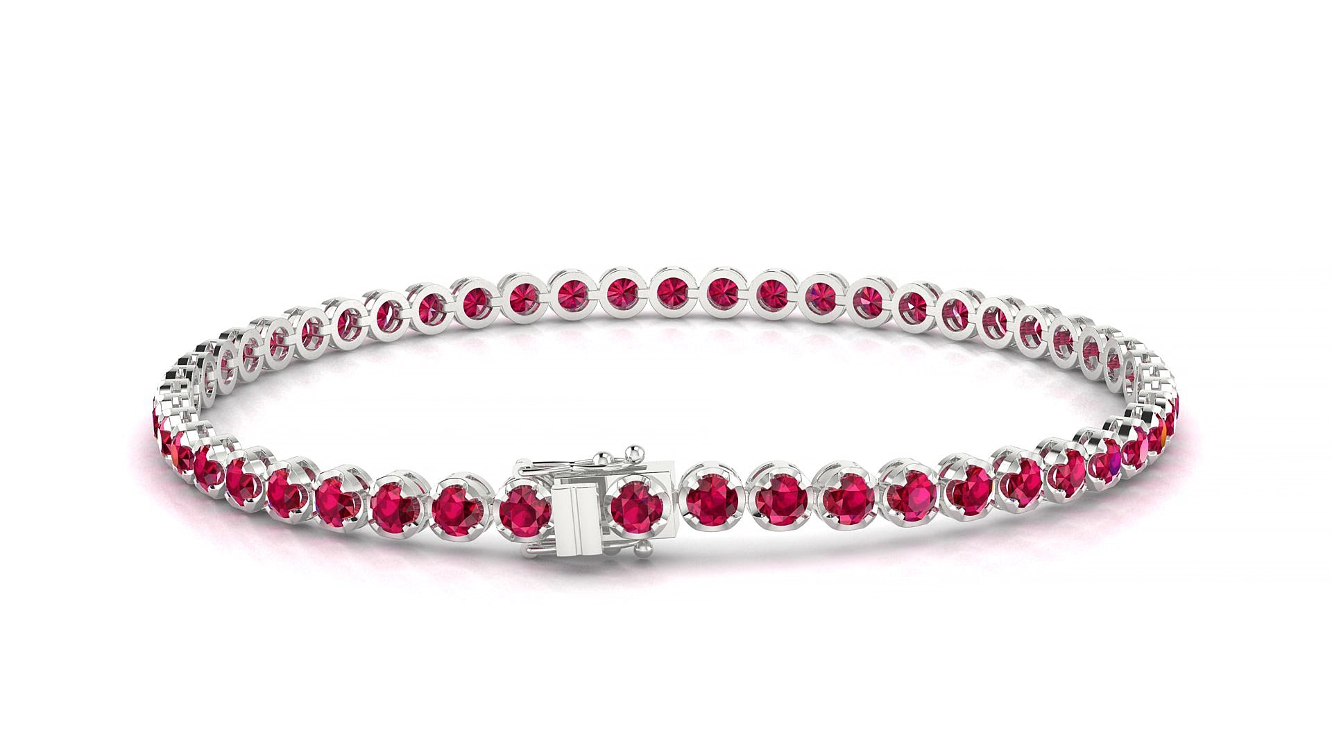 Bengal | 18k White Gold 2.5 mm Round Natural Ruby 15 cm Tennis Bracelet