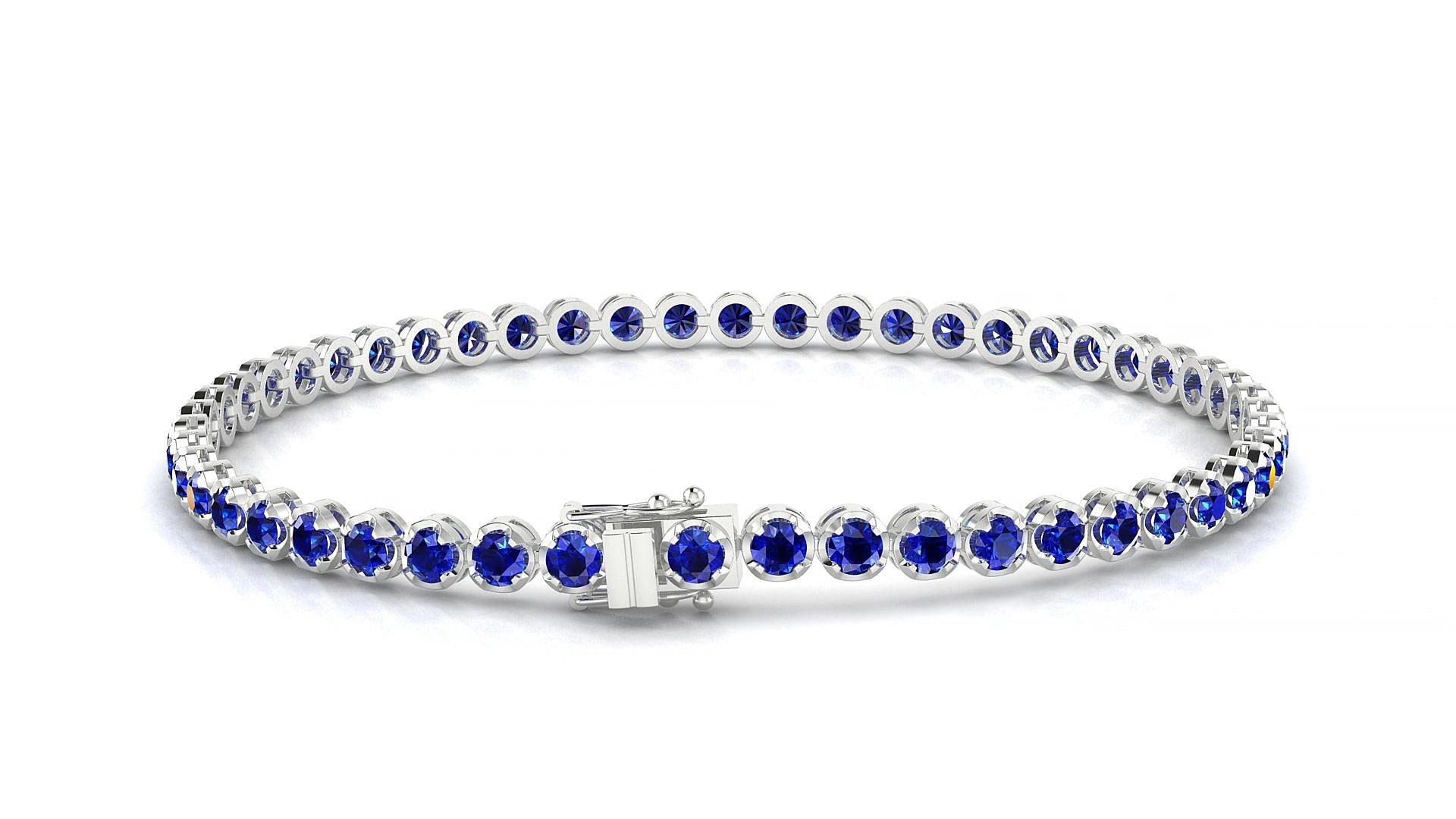 Bengal | 18k White Gold 2.5 mm Round Natural Sapphire 15 cm Tennis Bracelet