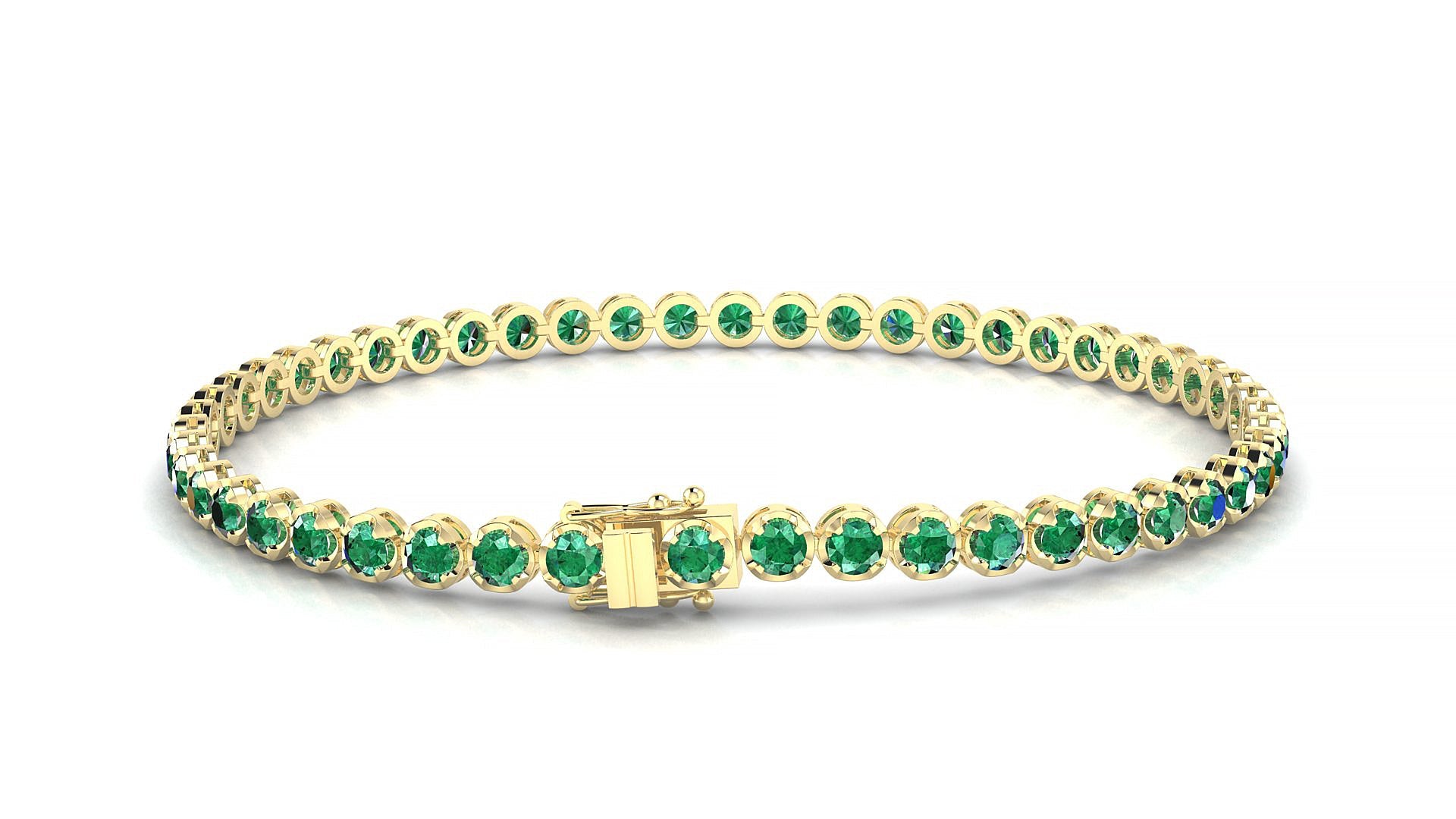 Bengal | 18k Yellow Gold 2.5 mm Round Natural Emerald Tennis Bracelet