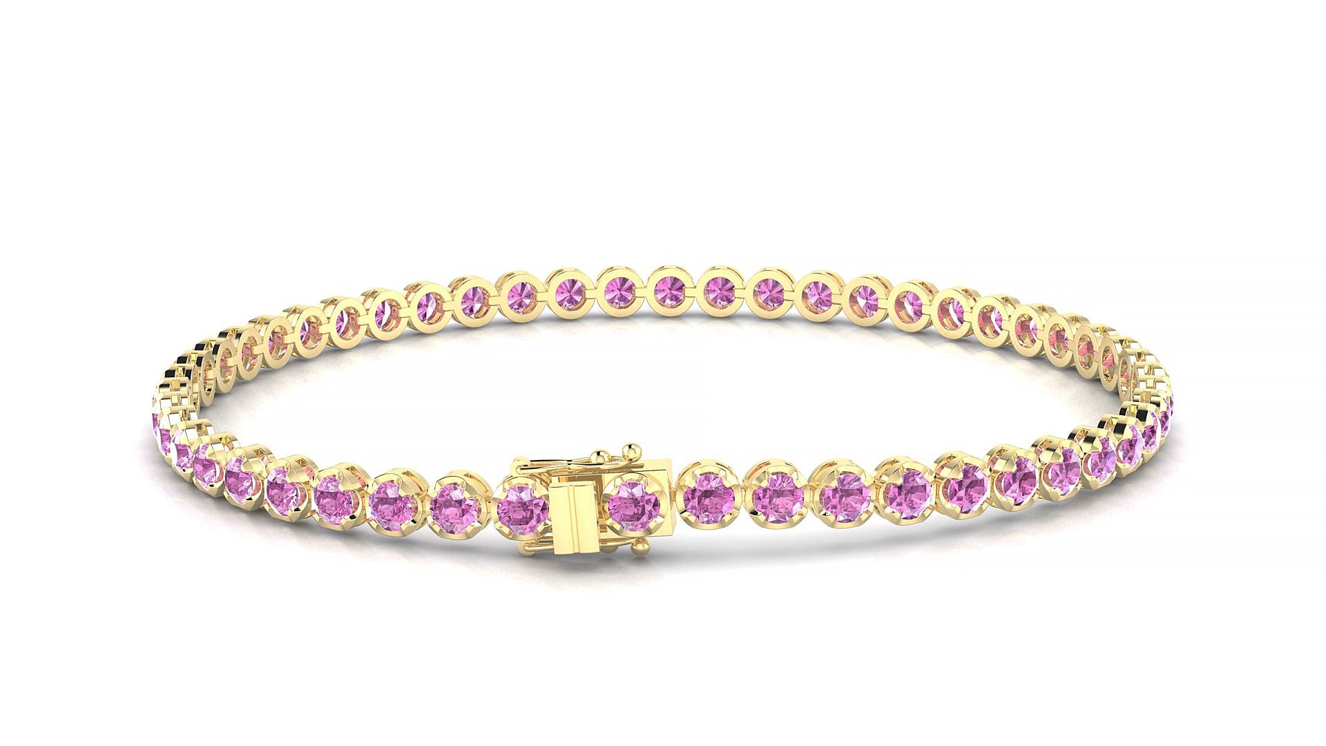 Bengal | 18k Yellow Gold 2.5 mm Round Natural Pink Sapphire Tennis Bracelet