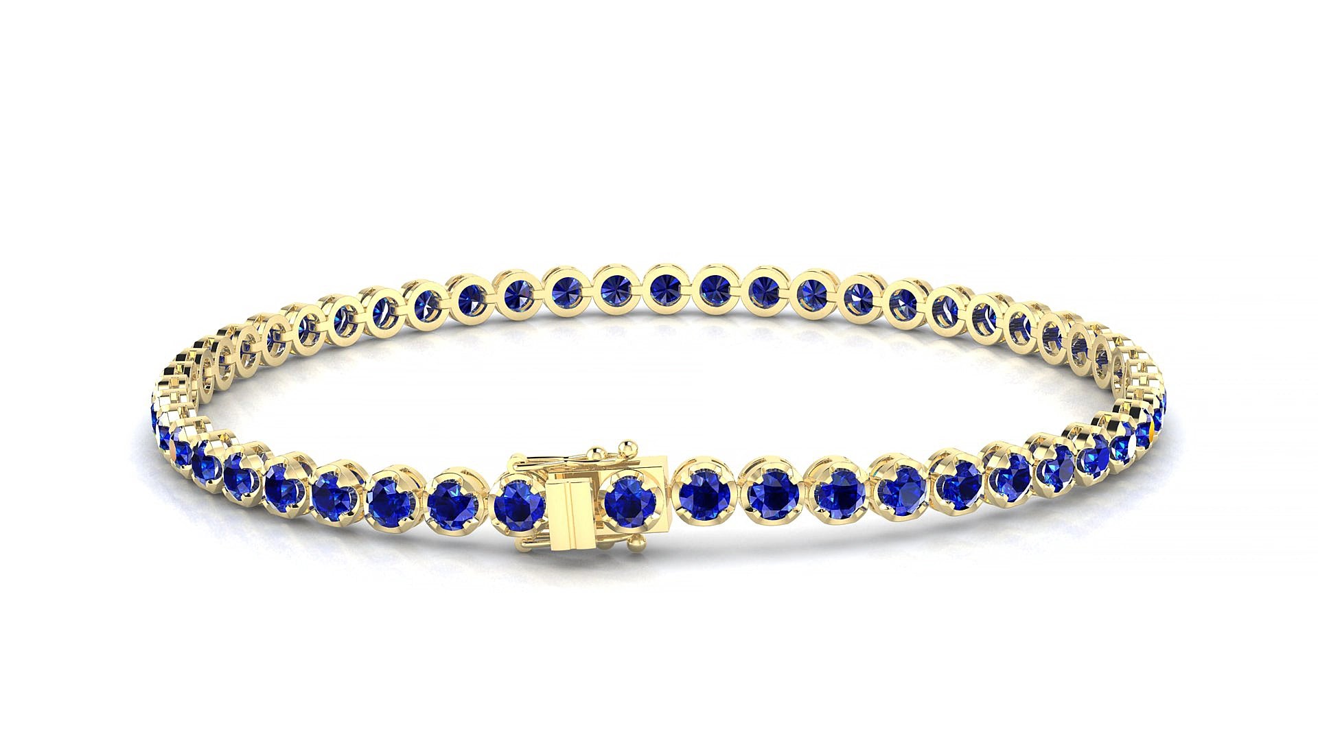 Bengal | 18k Yellow Gold 2.5 mm Round Natural Sapphire 19 cm Tennis Bracelet