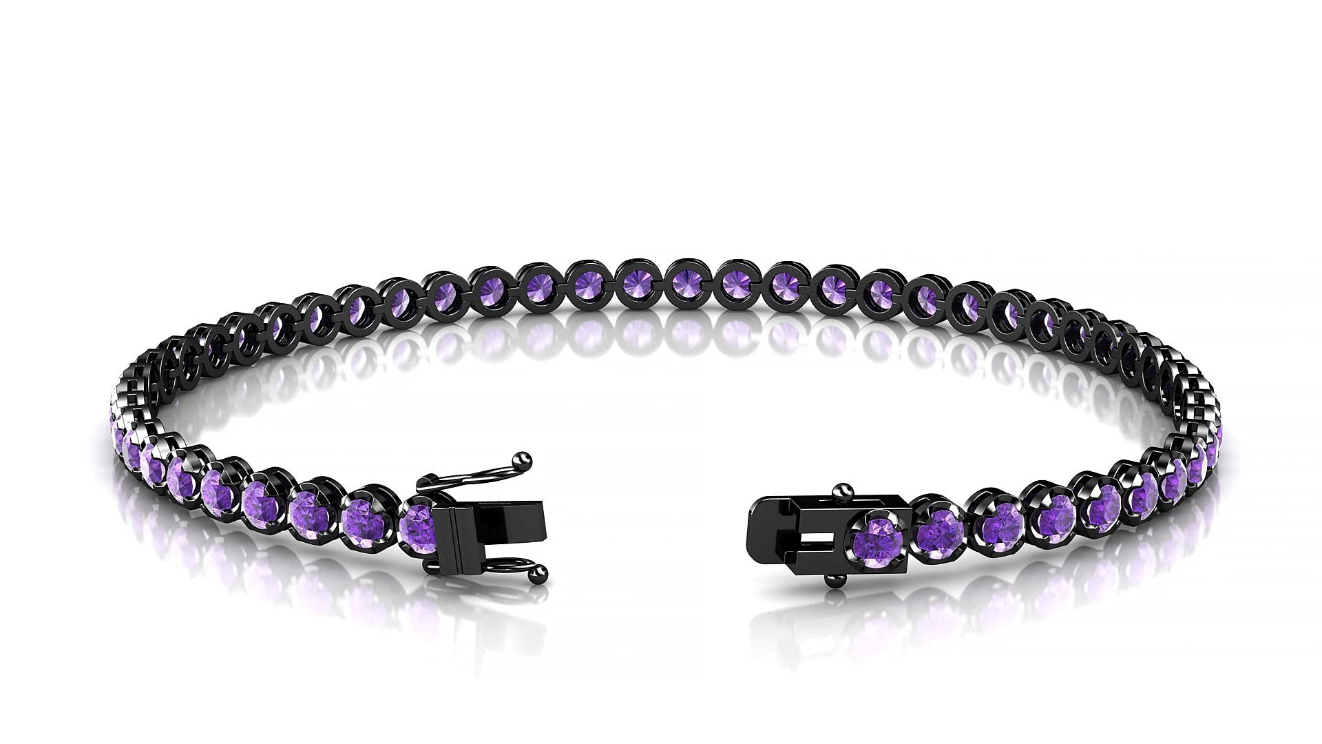 Bengal | 18k Black Gold 2.5 mm Round Natural Amethyst 15 cm Tennis Bracelet