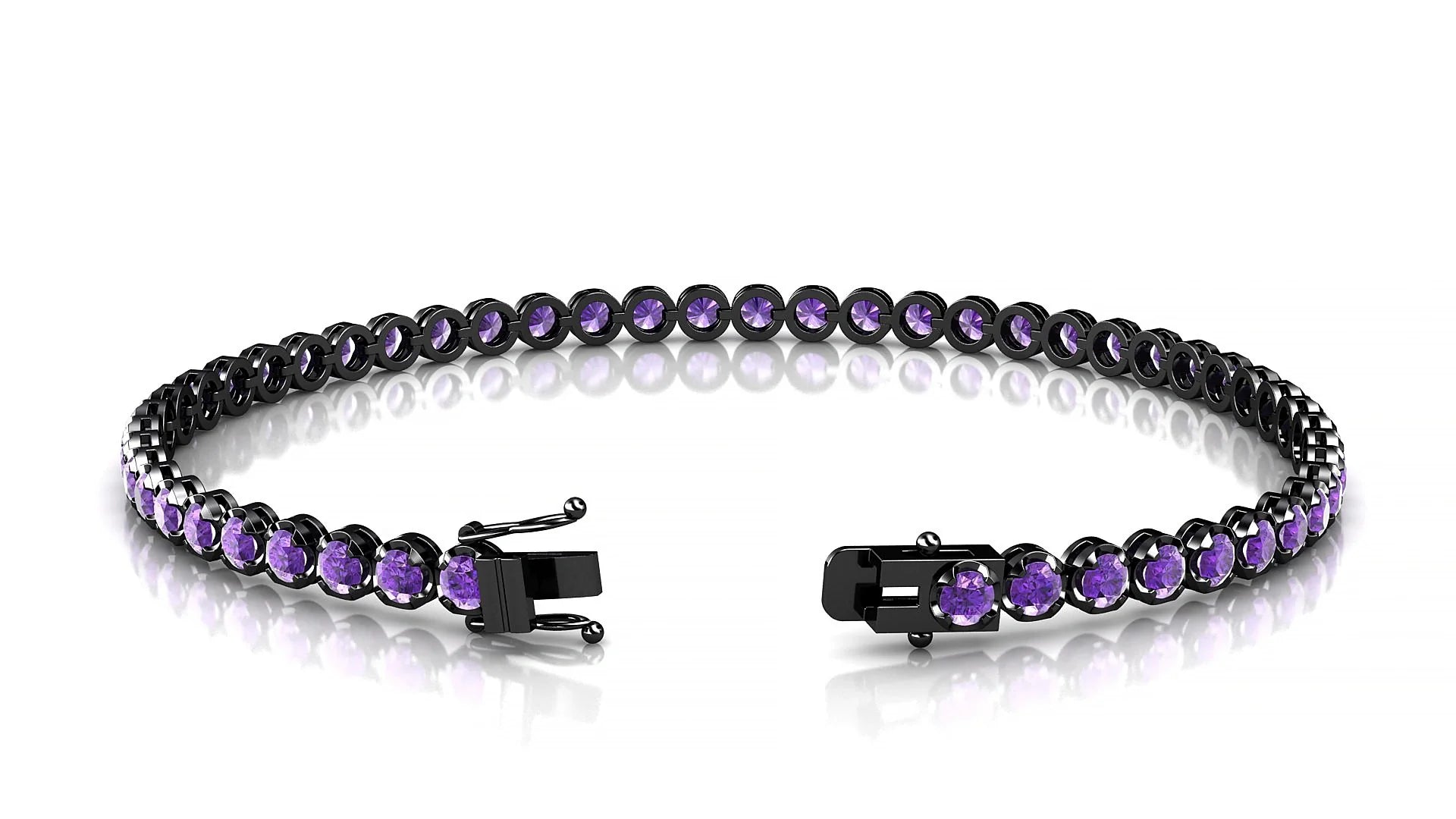 Bengal | 18k Black Gold 2.5 mm Round Natural Amethyst Tennis Bracelet