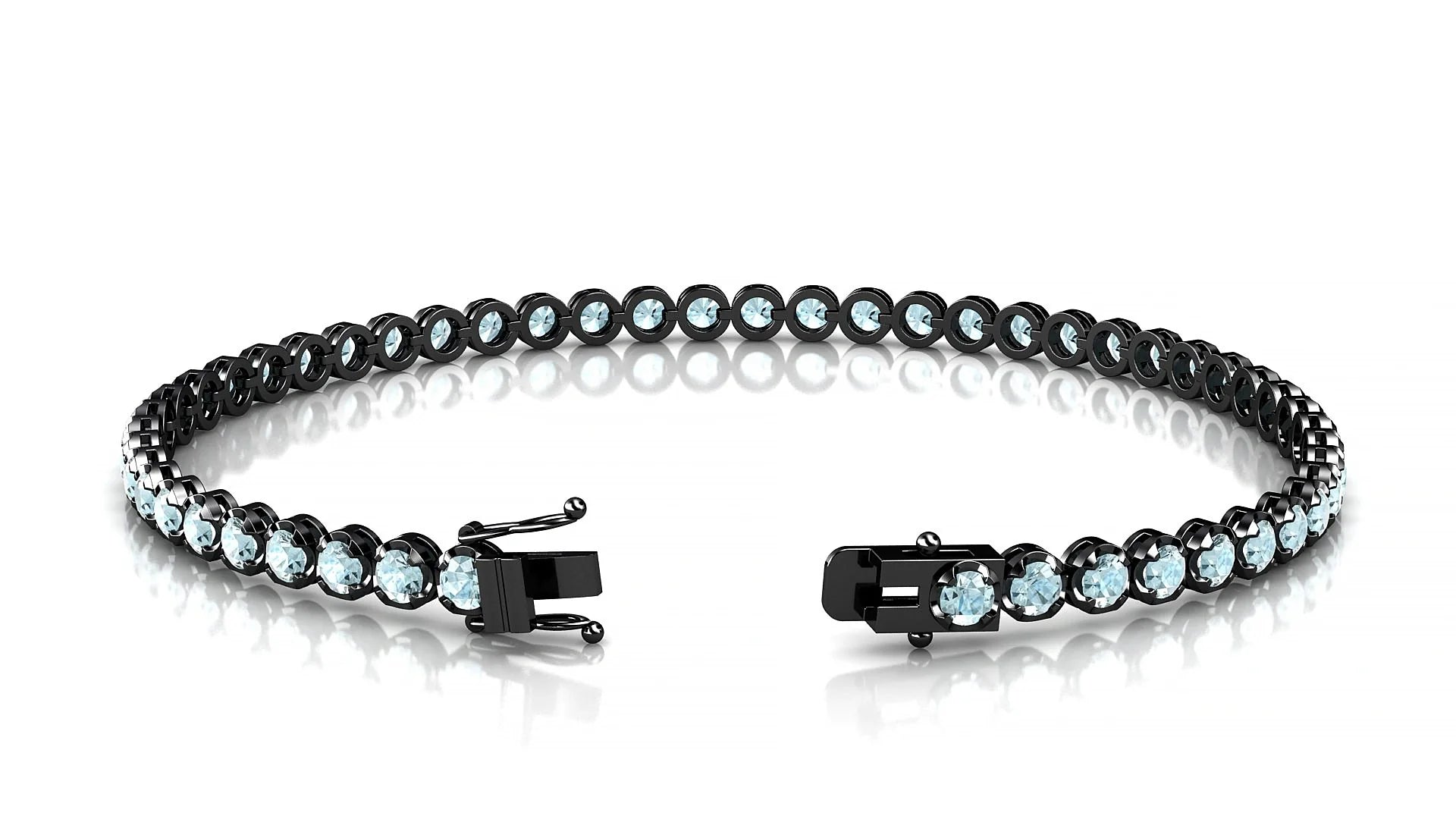Bengal | 18k Black Gold 2.5 mm Round Natural Aquamarine Tennis Bracelet
