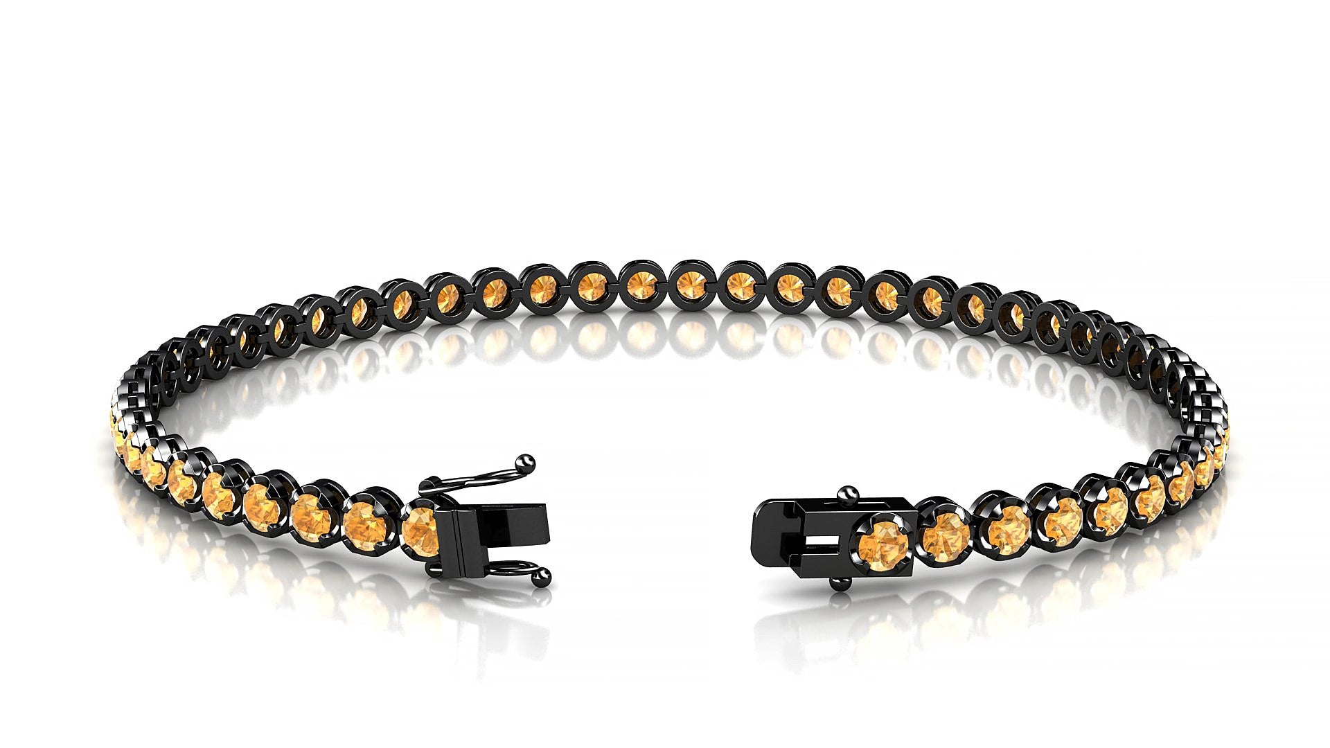 Bengal | 18k Black Gold 2.5 mm Round Natural Citrine 18 cm Tennis Bracelet