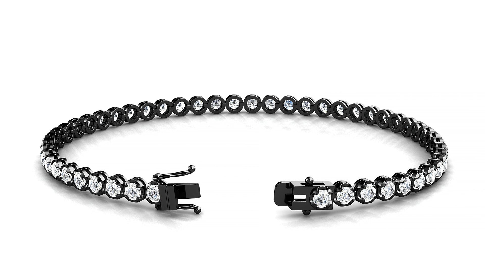 Bengal | 18k Black Gold 2.5 mm Round Natural Diamond 16 cm Tennis Bracelet