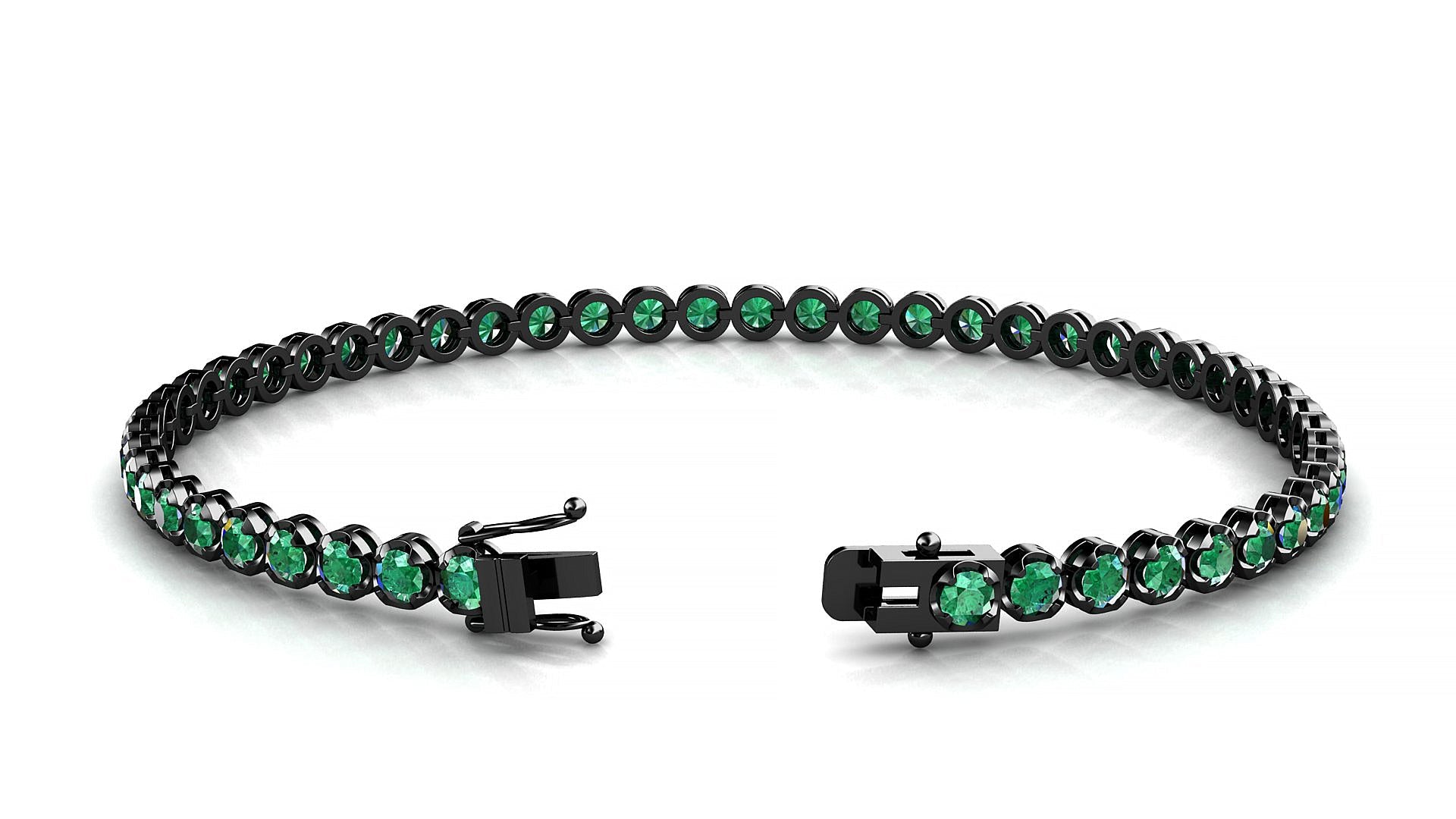 Bengal | 18k Black Gold 2.5 mm Round Natural Emerald Tennis Bracelet